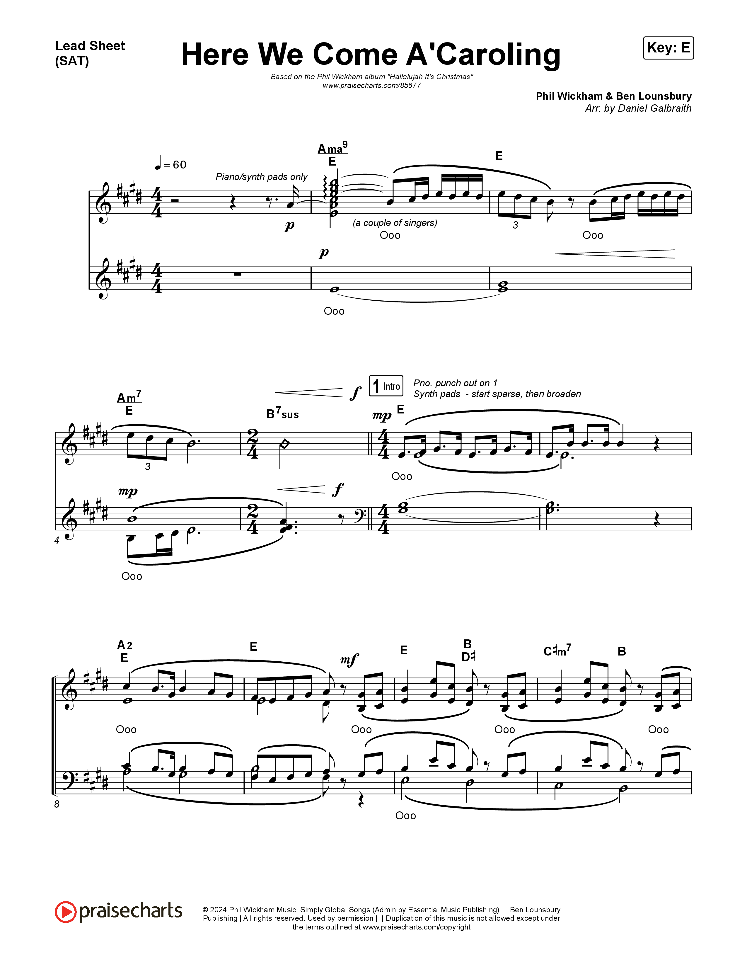 Here We Come A'Caroling Lead Sheet (SAT) (Phil Wickham)