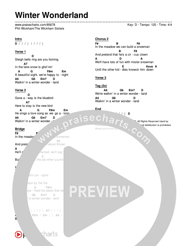 Winter Wonderland  Chords & Lyrics (Phil Wickham / The Wickham Sisters)