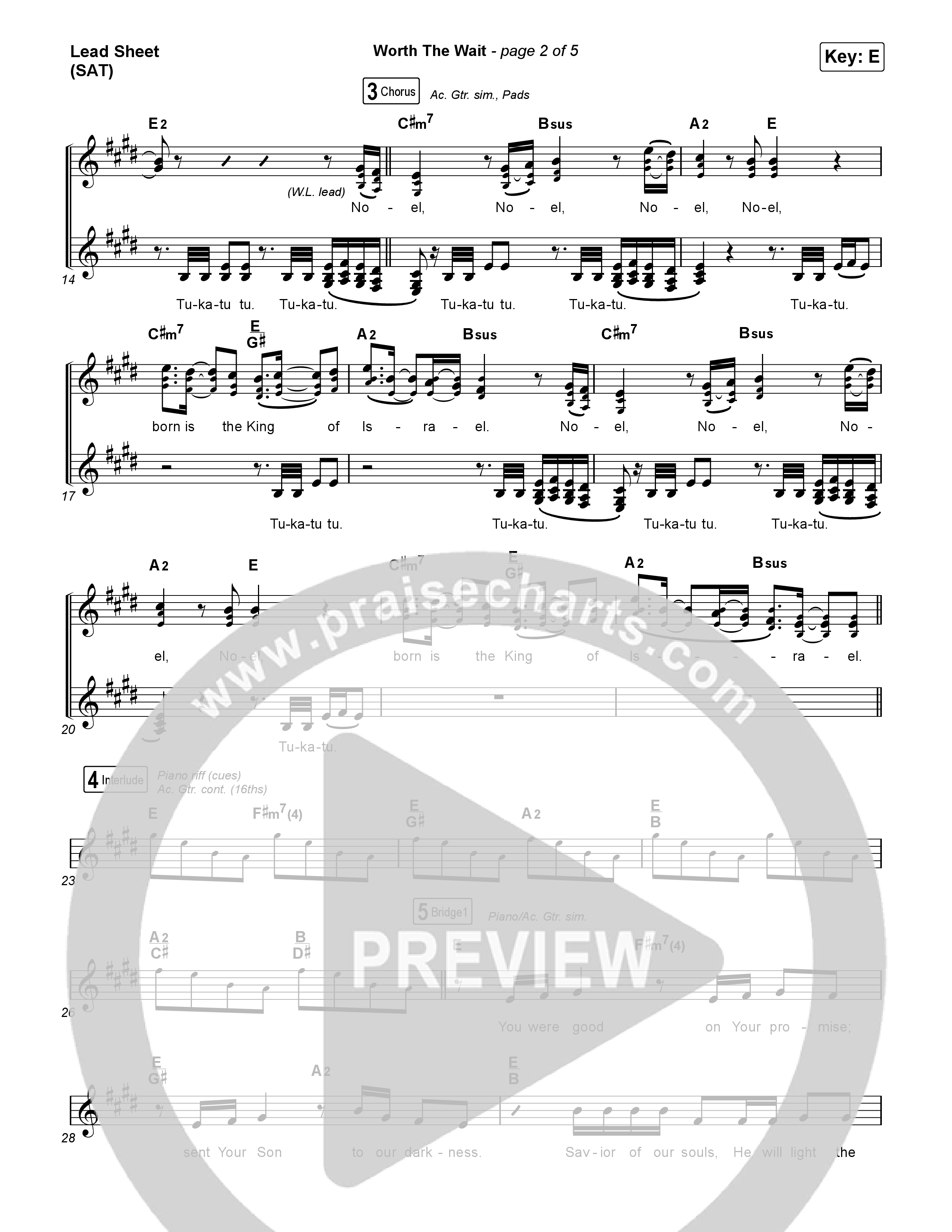 Worth The Wait Lead Sheet (SAT) (Phil Wickham)