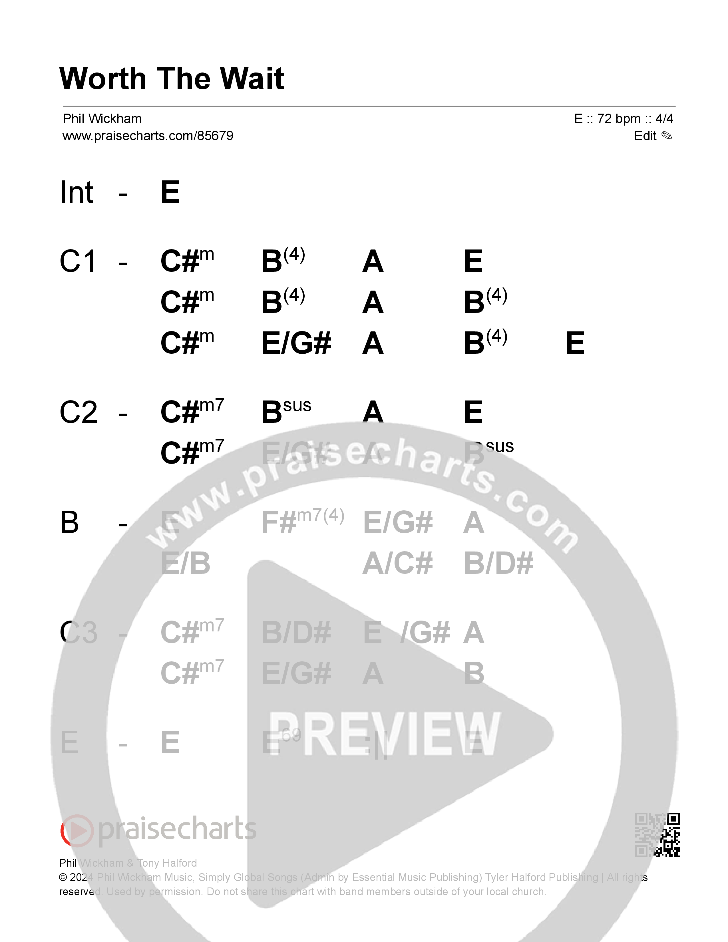 Worth The Wait Stage Chart (Phil Wickham)