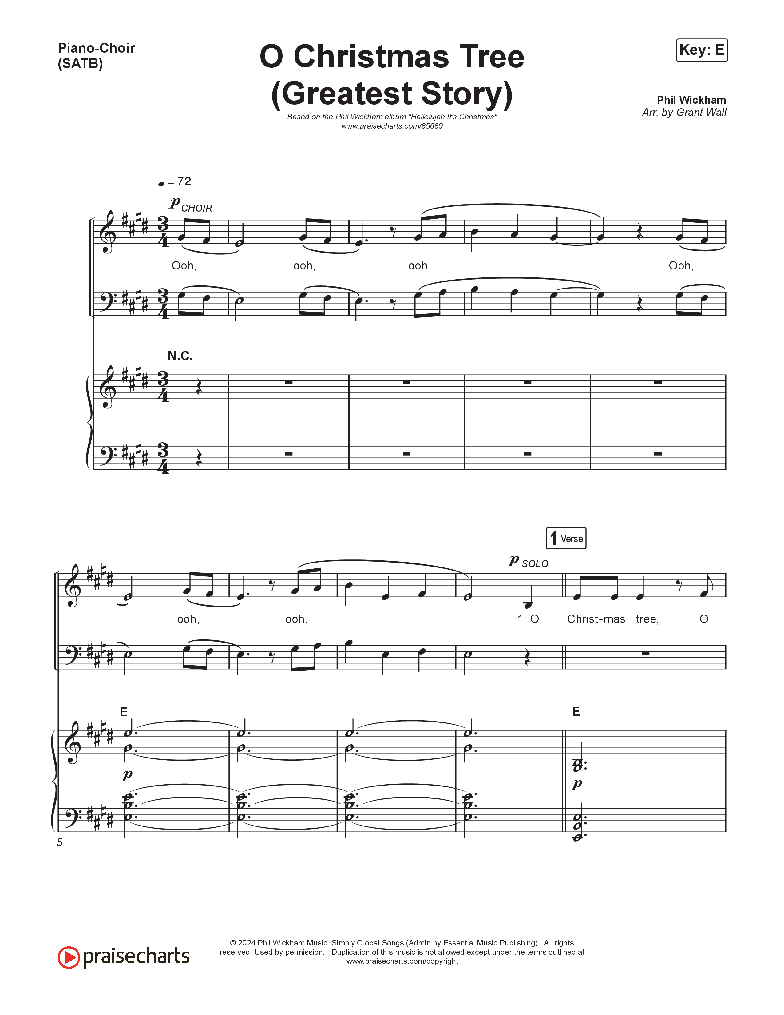 O Christmas Tree (Greatest Story) Piano/Vocal (SATB) (Phil Wickham)