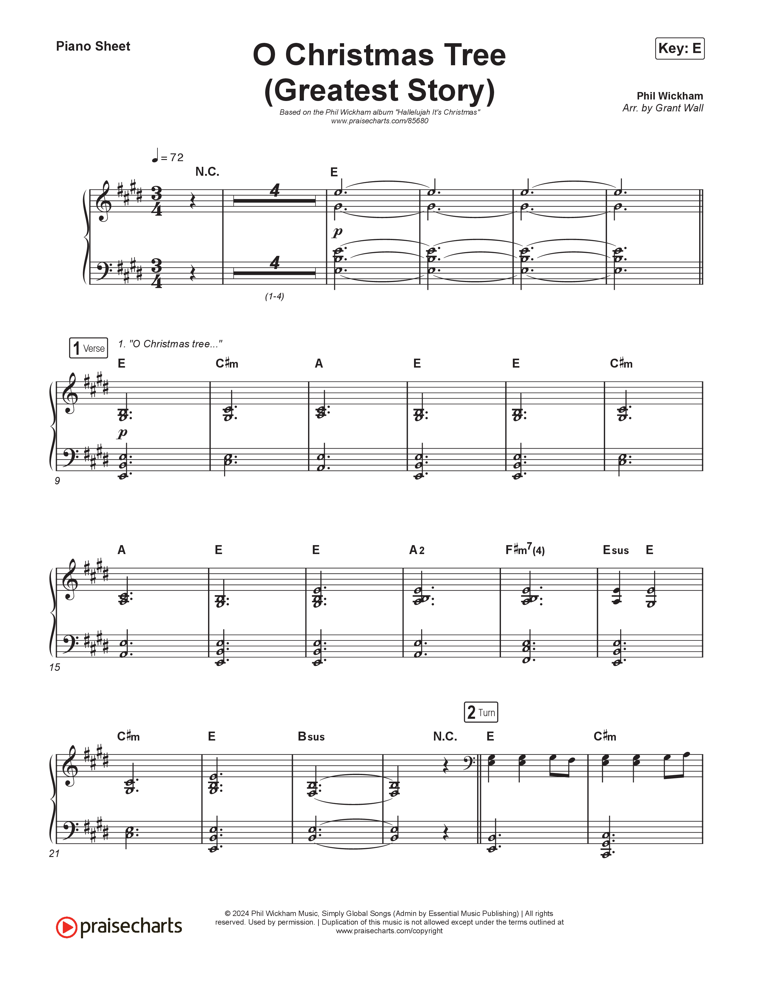 O Christmas Tree (Greatest Story) Piano Sheet (Phil Wickham)
