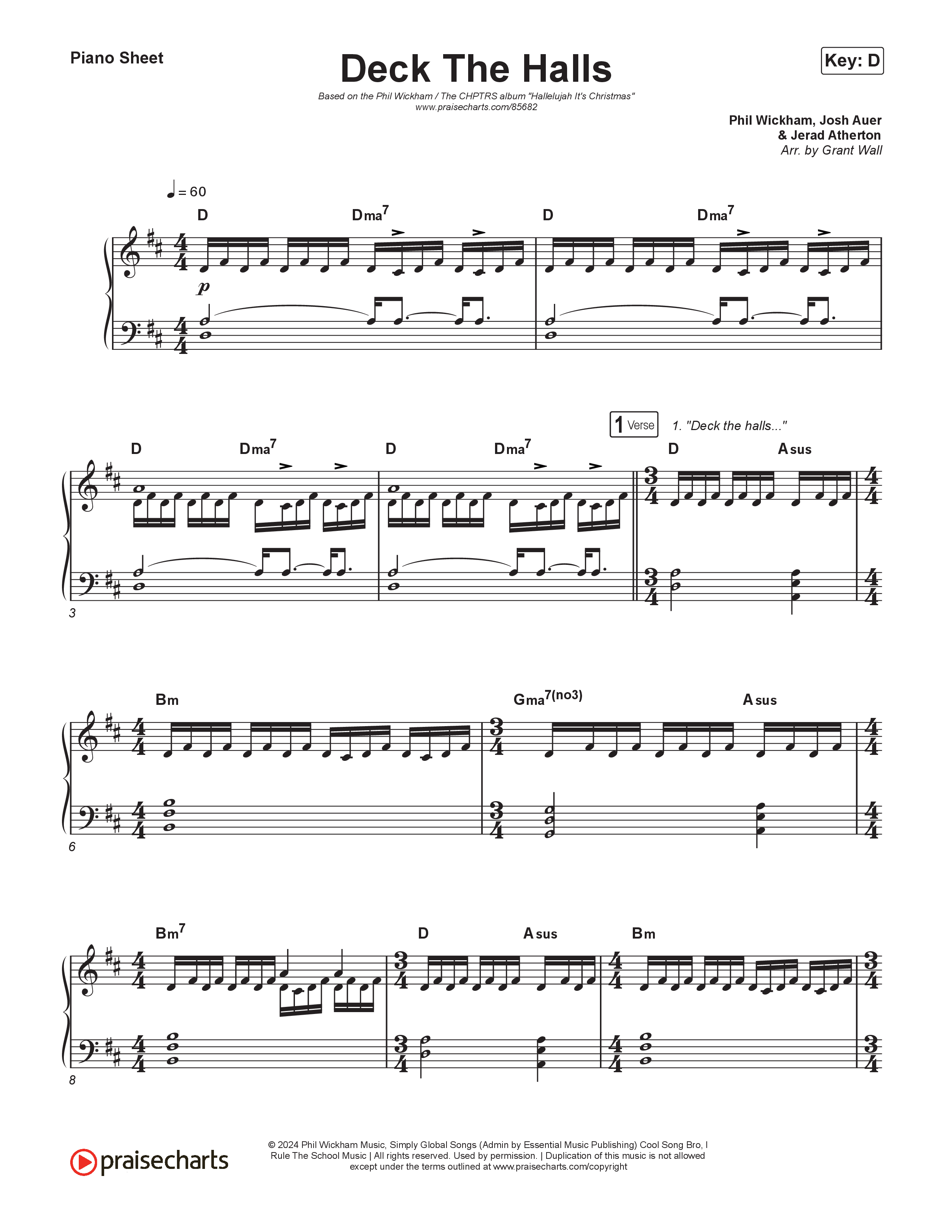 Deck The Halls Piano Sheet (Phil Wickham / CHPTRS)