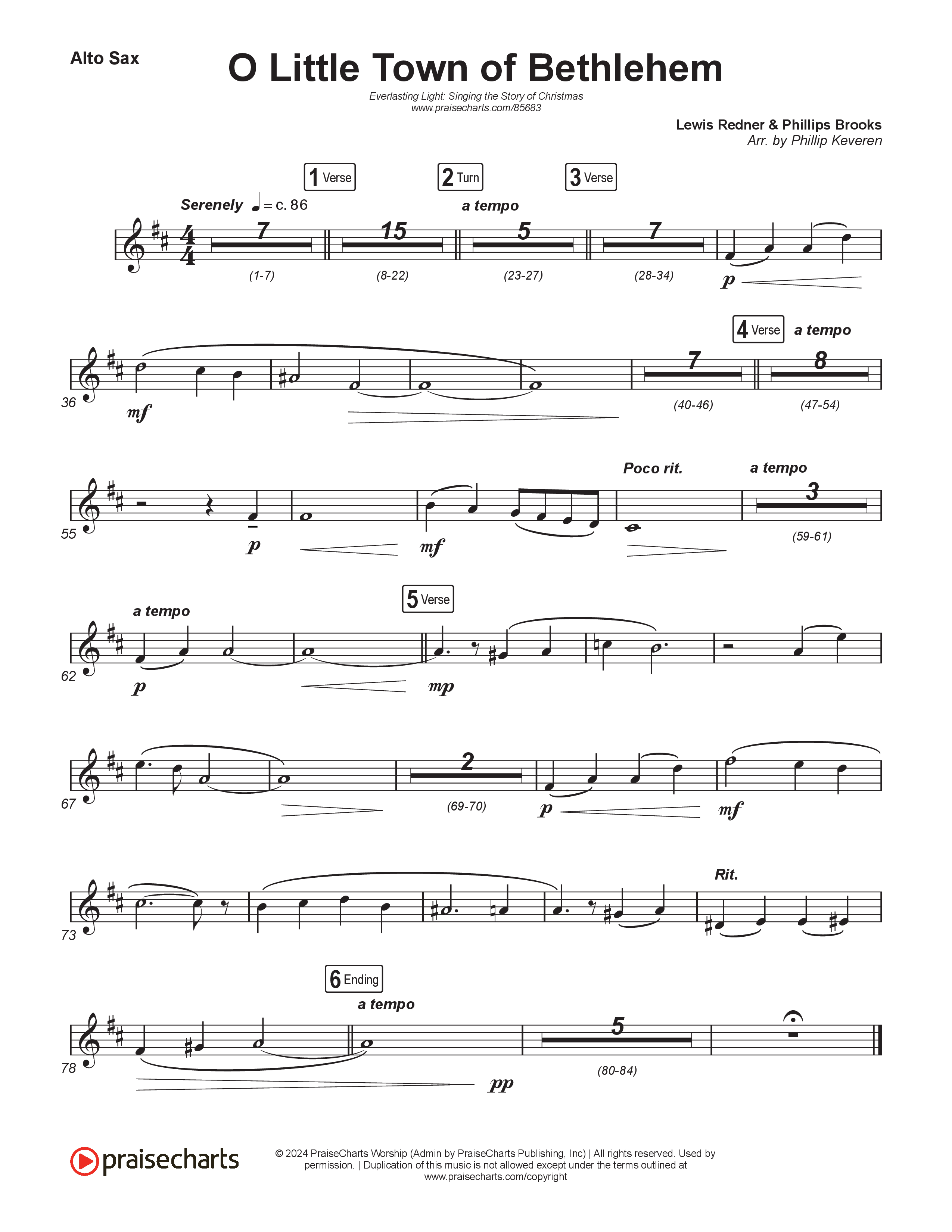 O Little Town Of Bethlehem (Live) Alto Sax (Museum Of The Bible / Indiana Wesleyan University Choir / Arr. Philip Keveren)