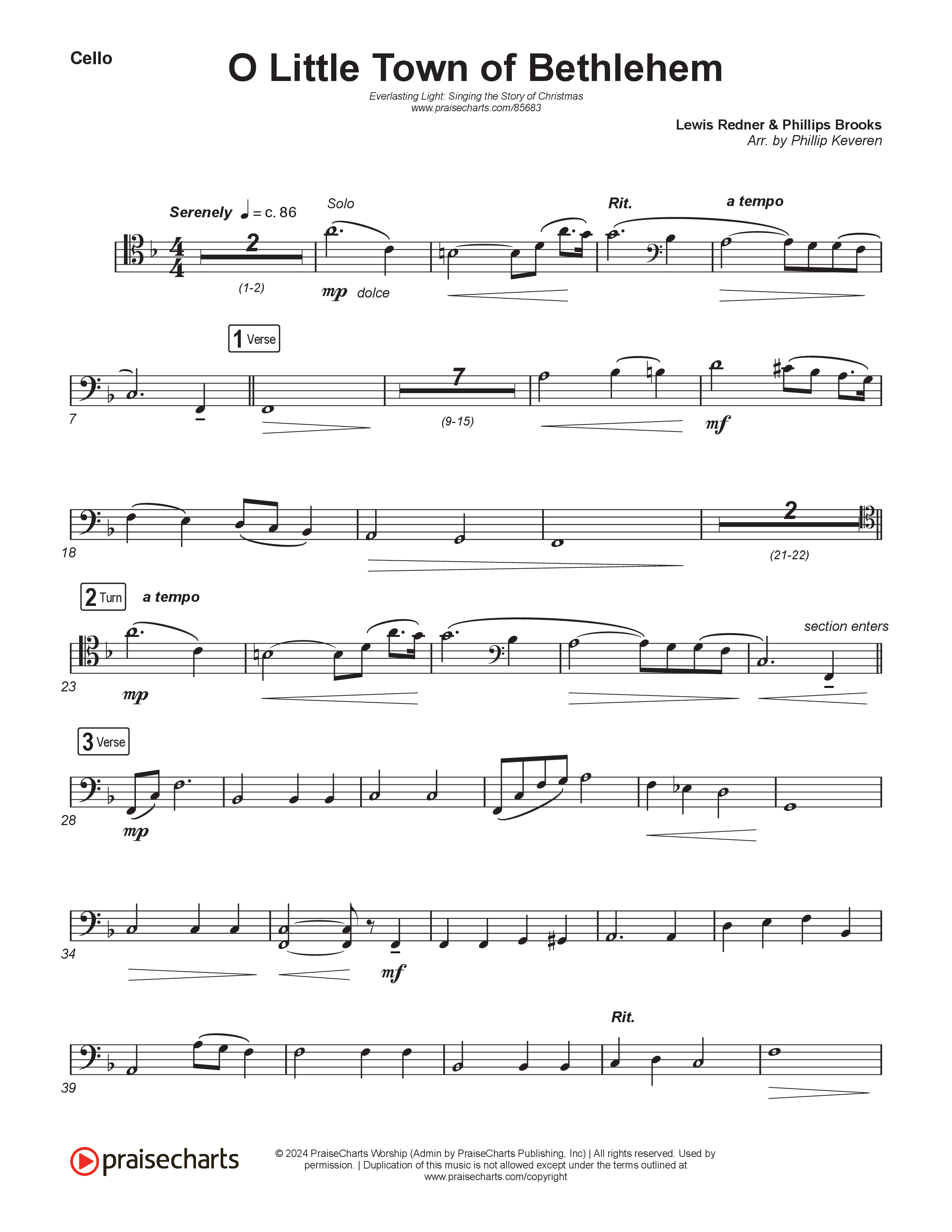 O Little Town Of Bethlehem (Live) Cello (Museum Of The Bible / Indiana Wesleyan University Choir / Arr. Philip Keveren)