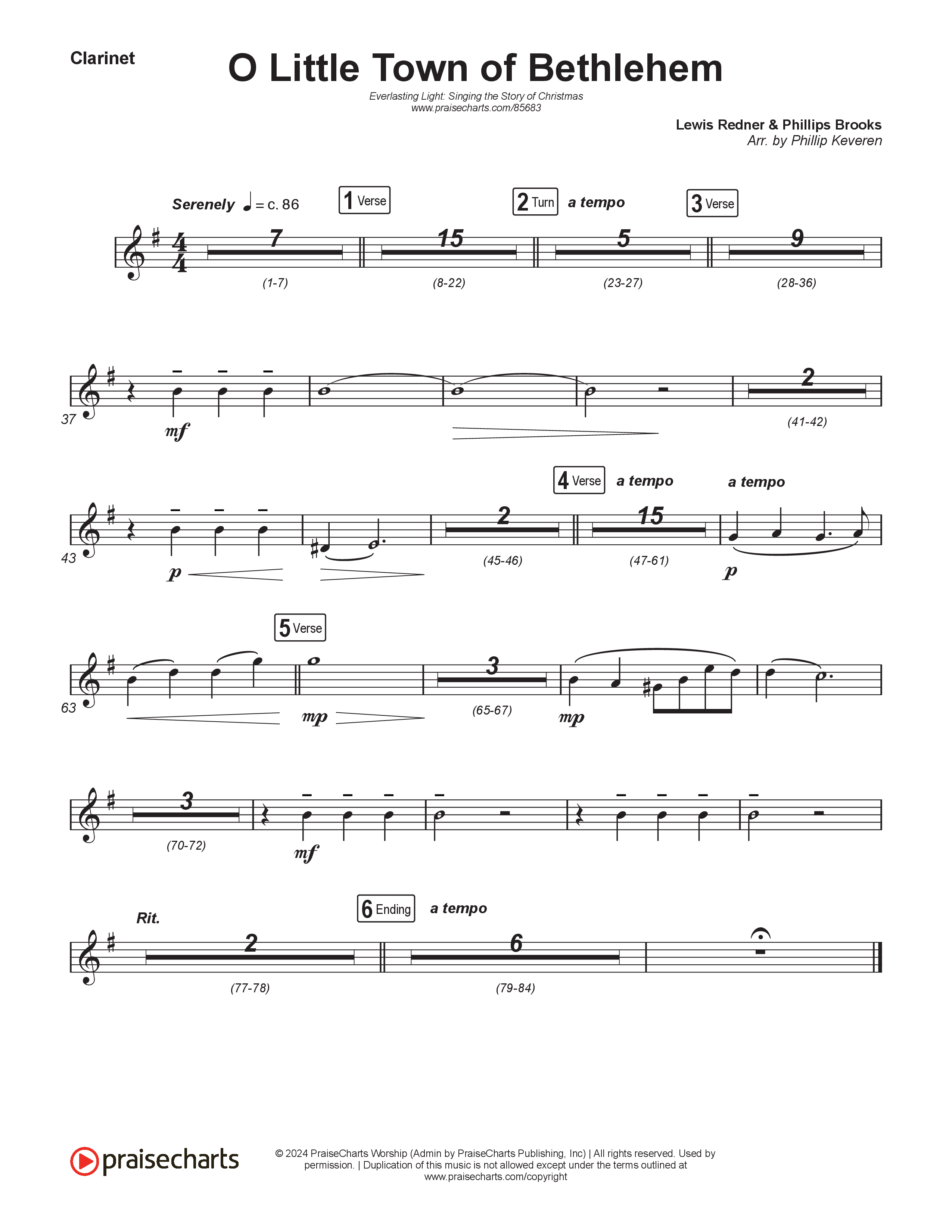 O Little Town Of Bethlehem (Live) Clarinet 1,2 (Museum Of The Bible / Indiana Wesleyan University Choir / Arr. Philip Keveren)