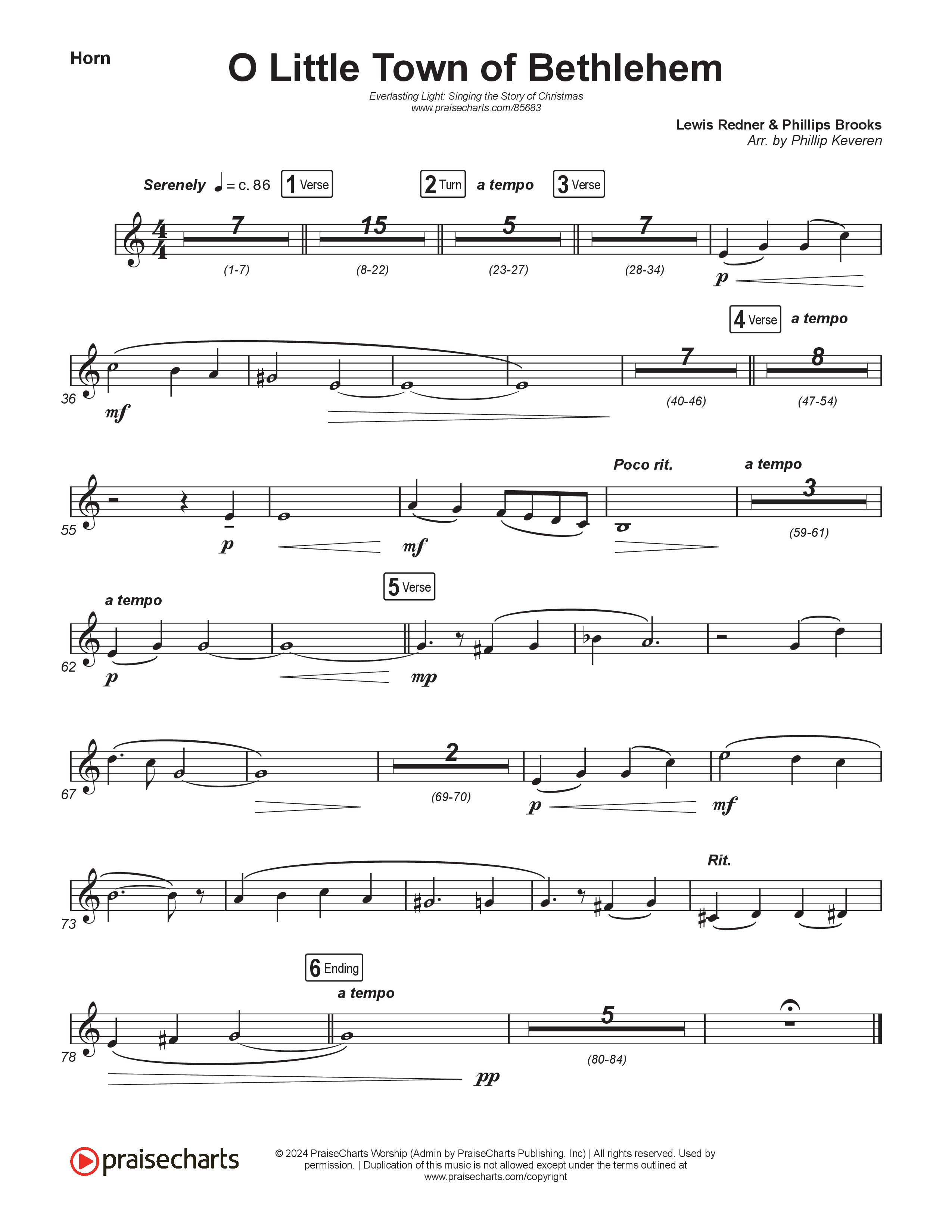 O Little Town Of Bethlehem (Live) French Horn (Museum Of The Bible / Indiana Wesleyan University Choir / Arr. Philip Keveren)