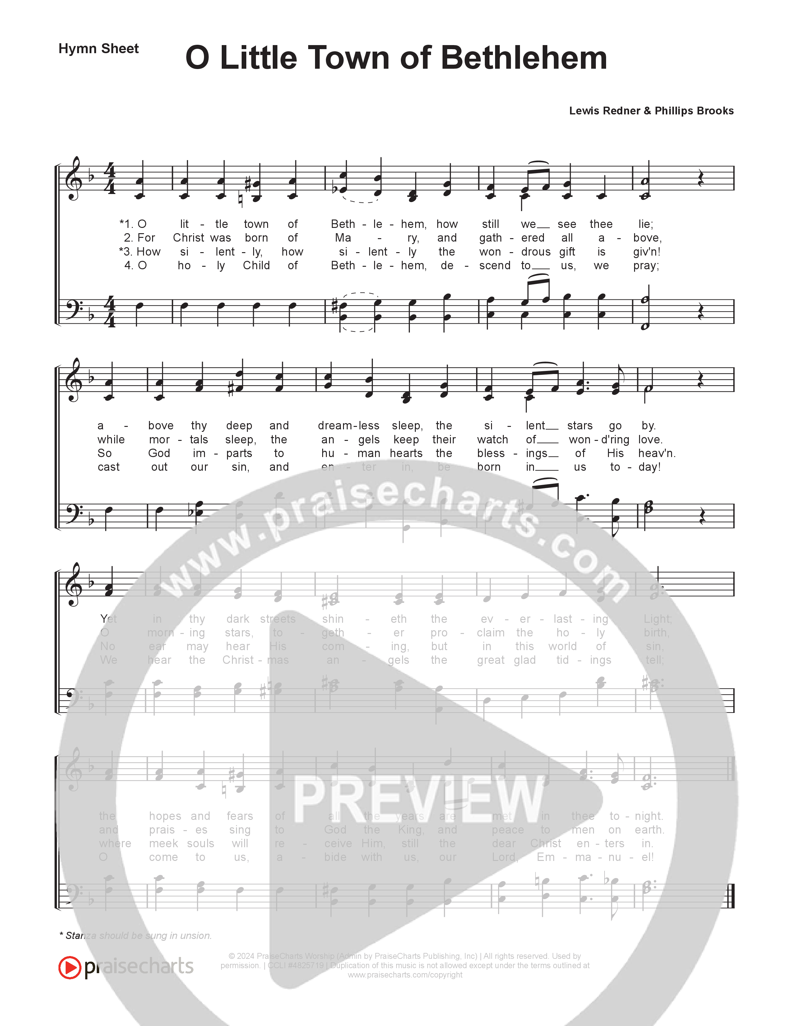 O Little Town Of Bethlehem (Live) Hymn Sheet (Museum Of The Bible / Indiana Wesleyan University Choir / Arr. Philip Keveren)