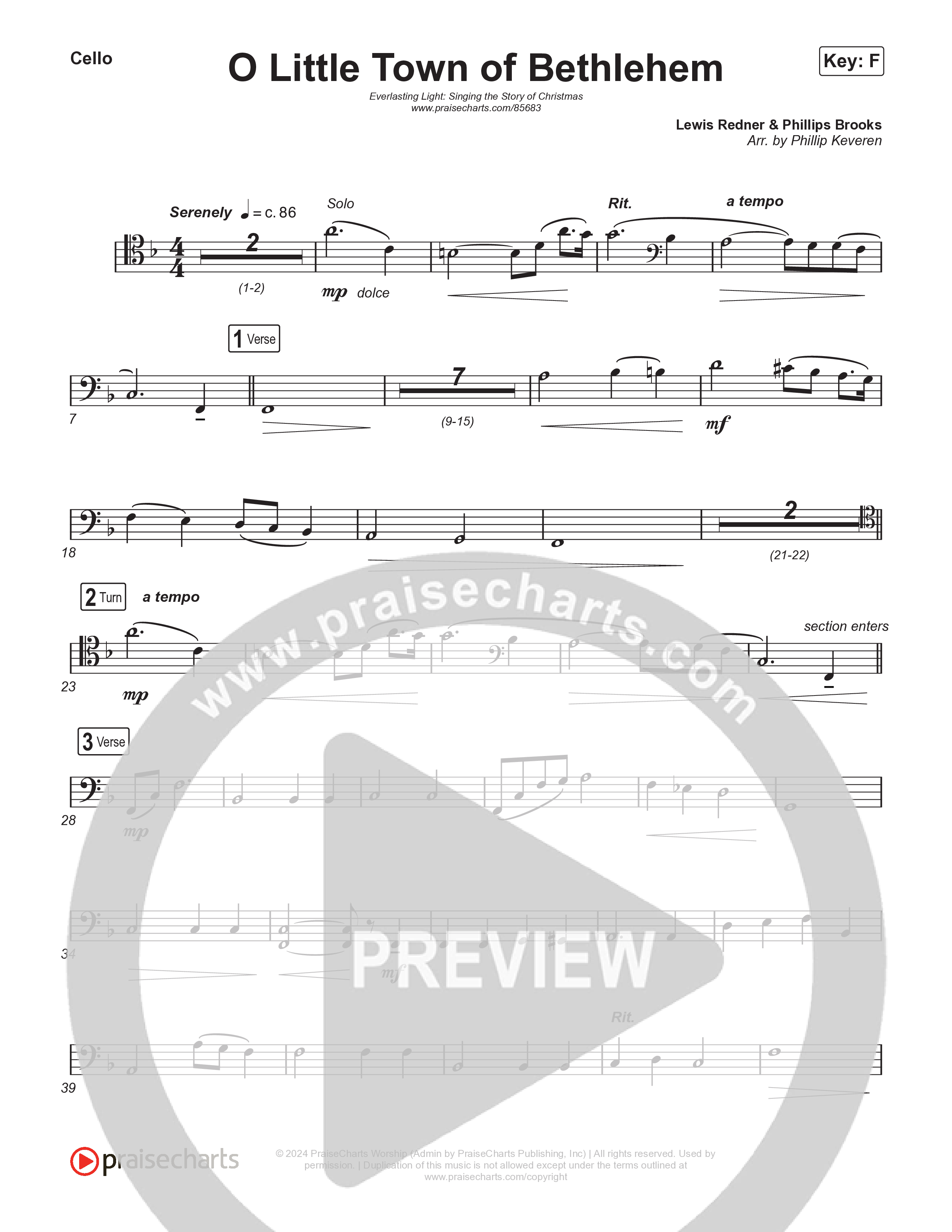 O Little Town Of Bethlehem (Live) Cello (Museum Of The Bible / Indiana Wesleyan University Choir / Arr. Philip Keveren)