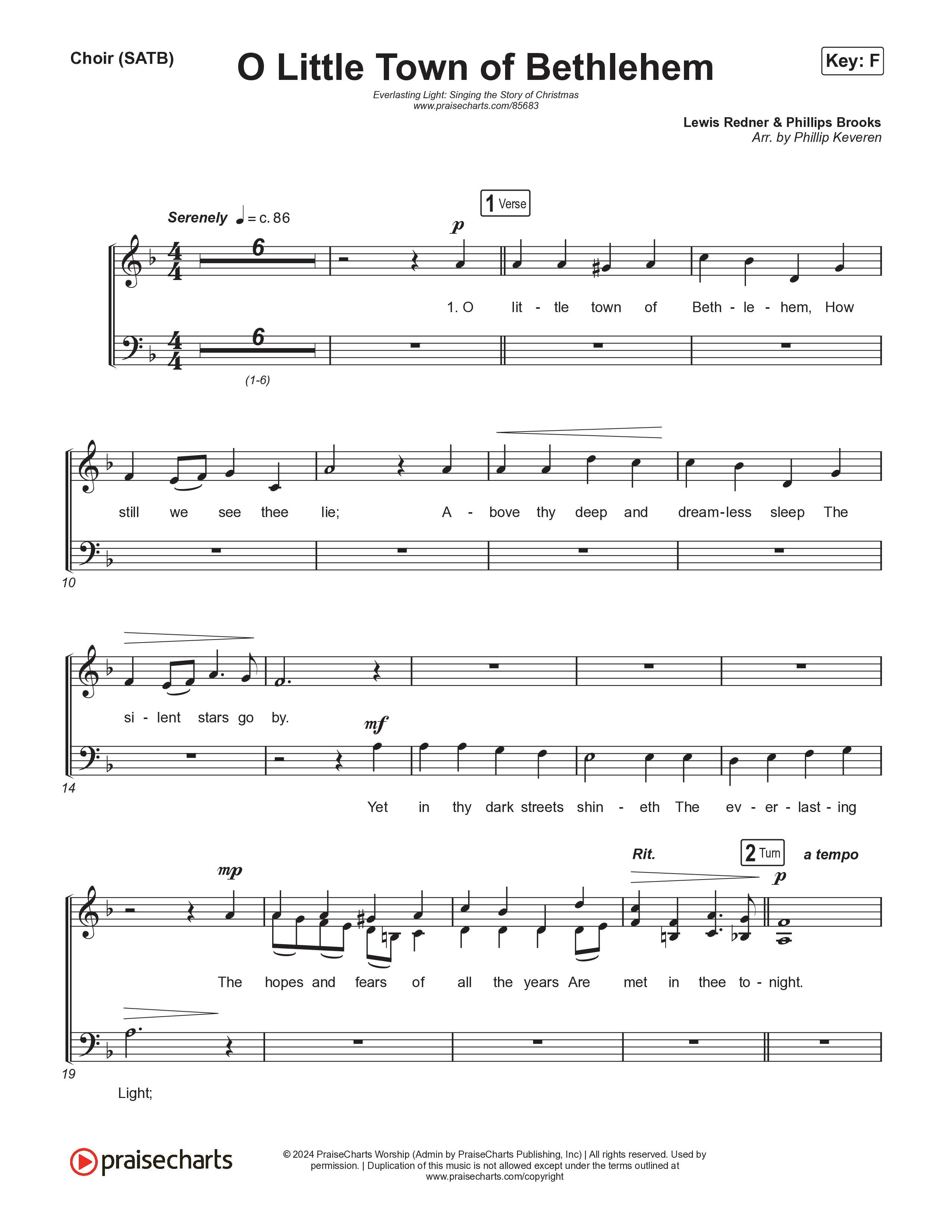 O Little Town Of Bethlehem (Live) Choir Sheet (SATB) (Museum Of The Bible / Indiana Wesleyan University Choir / Arr. Philip Keveren)