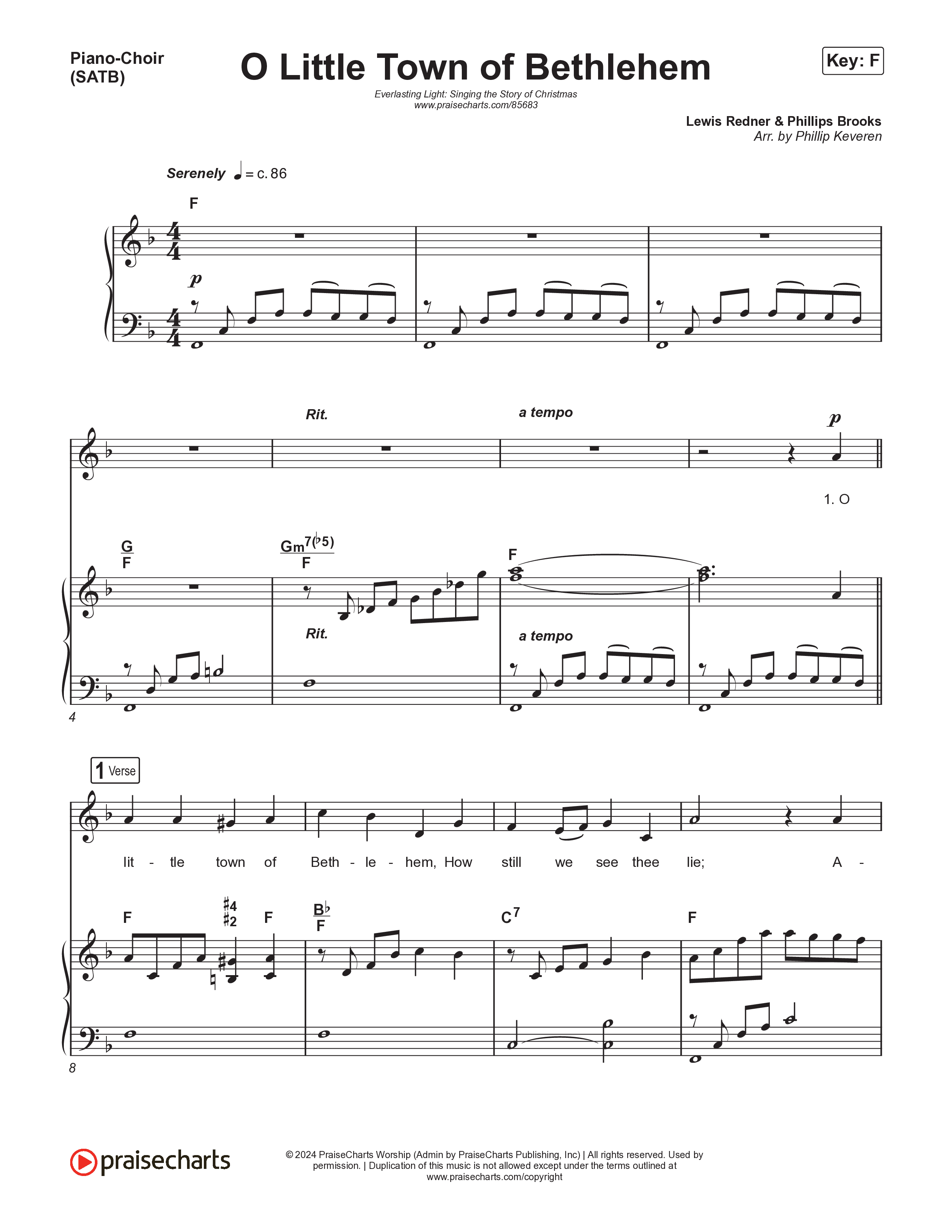 O Little Town Of Bethlehem (Live) Piano/Vocal Pack (Museum Of The Bible / Indiana Wesleyan University Choir / Arr. Philip Keveren)