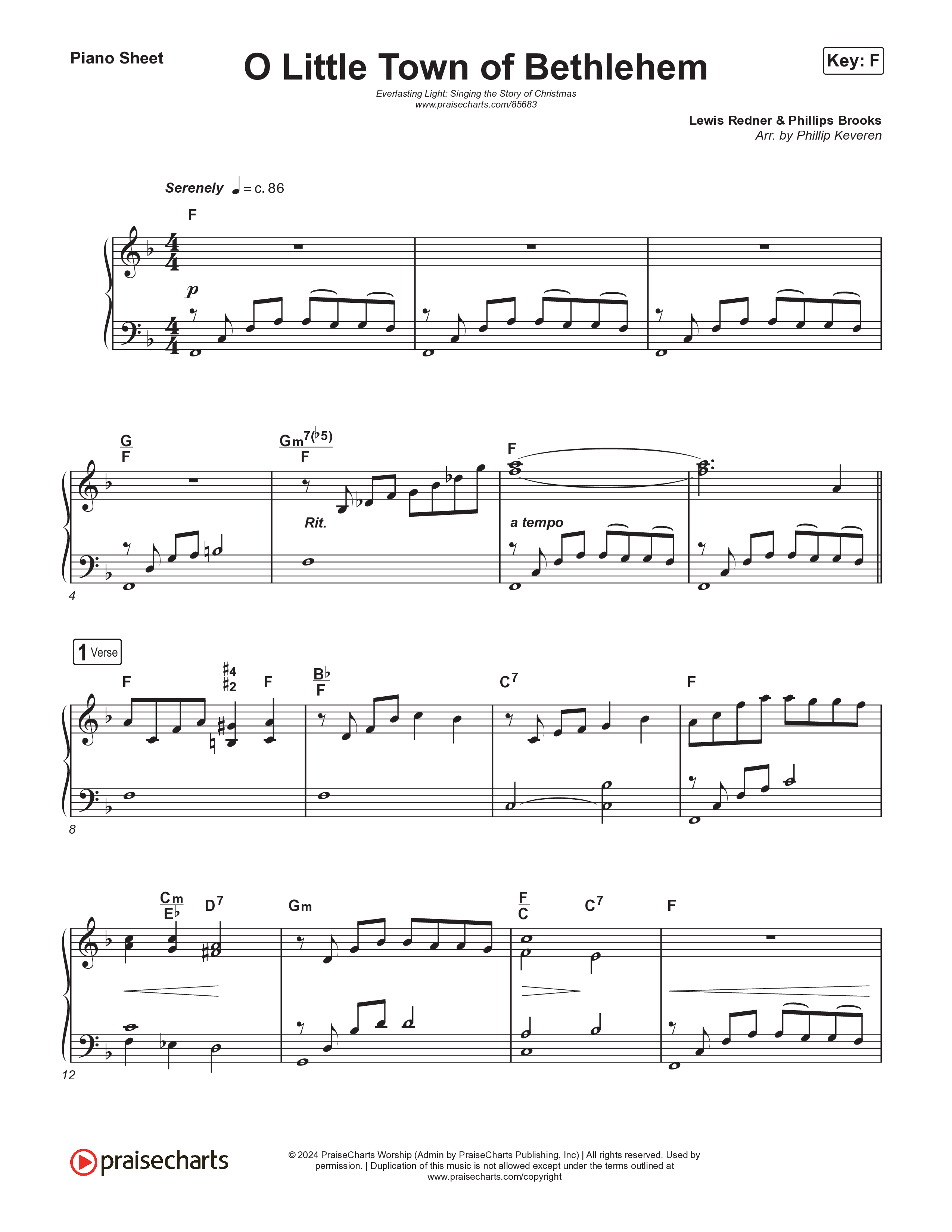 O Little Town Of Bethlehem (Live) Piano Sheet (Museum Of The Bible / Indiana Wesleyan University Choir / Arr. Philip Keveren)