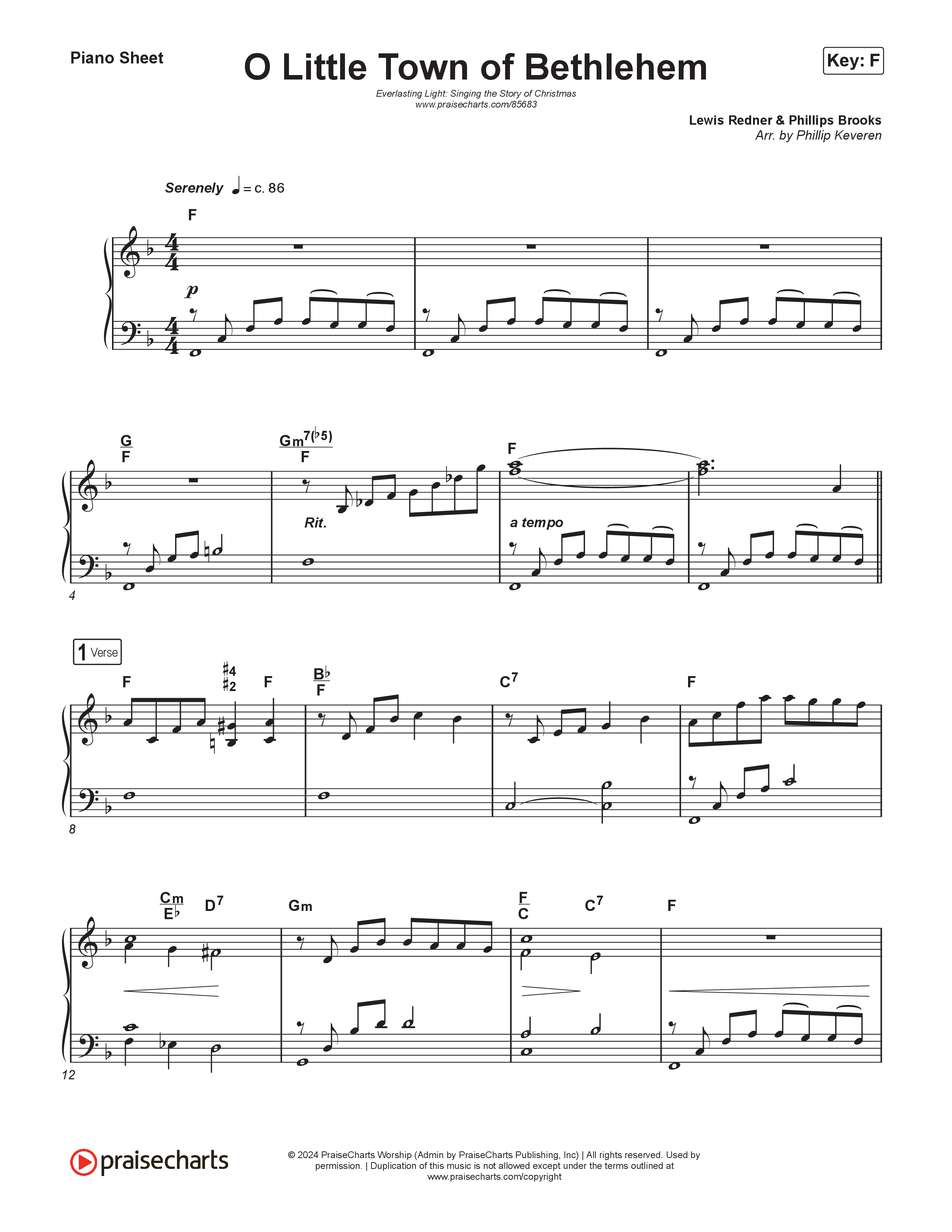 O Little Town Of Bethlehem (Live) Piano Sheet (Museum Of The Bible / Indiana Wesleyan University Choir / Arr. Philip Keveren)