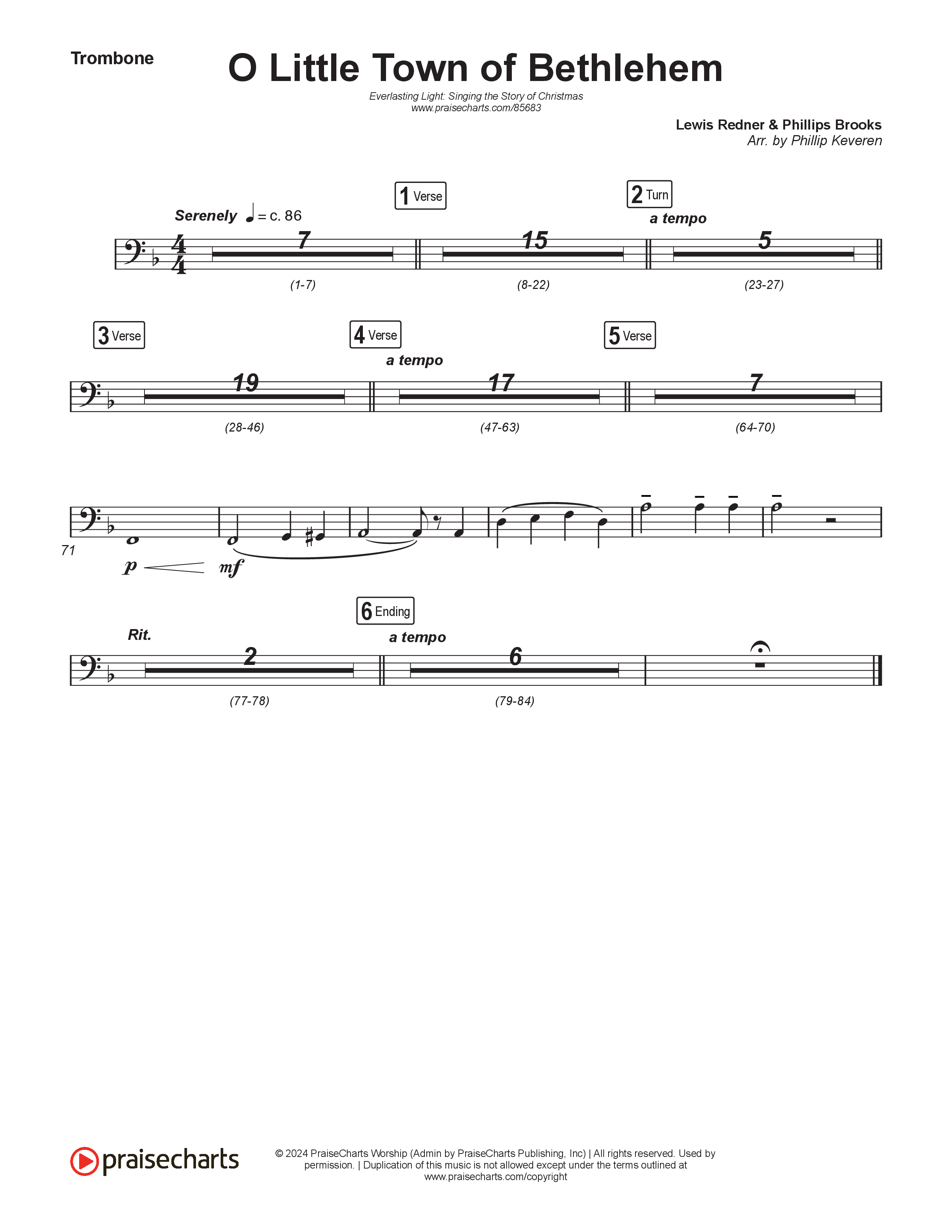 O Little Town Of Bethlehem (Live) Trombone 1,2 (Museum Of The Bible / Indiana Wesleyan University Choir / Arr. Philip Keveren)