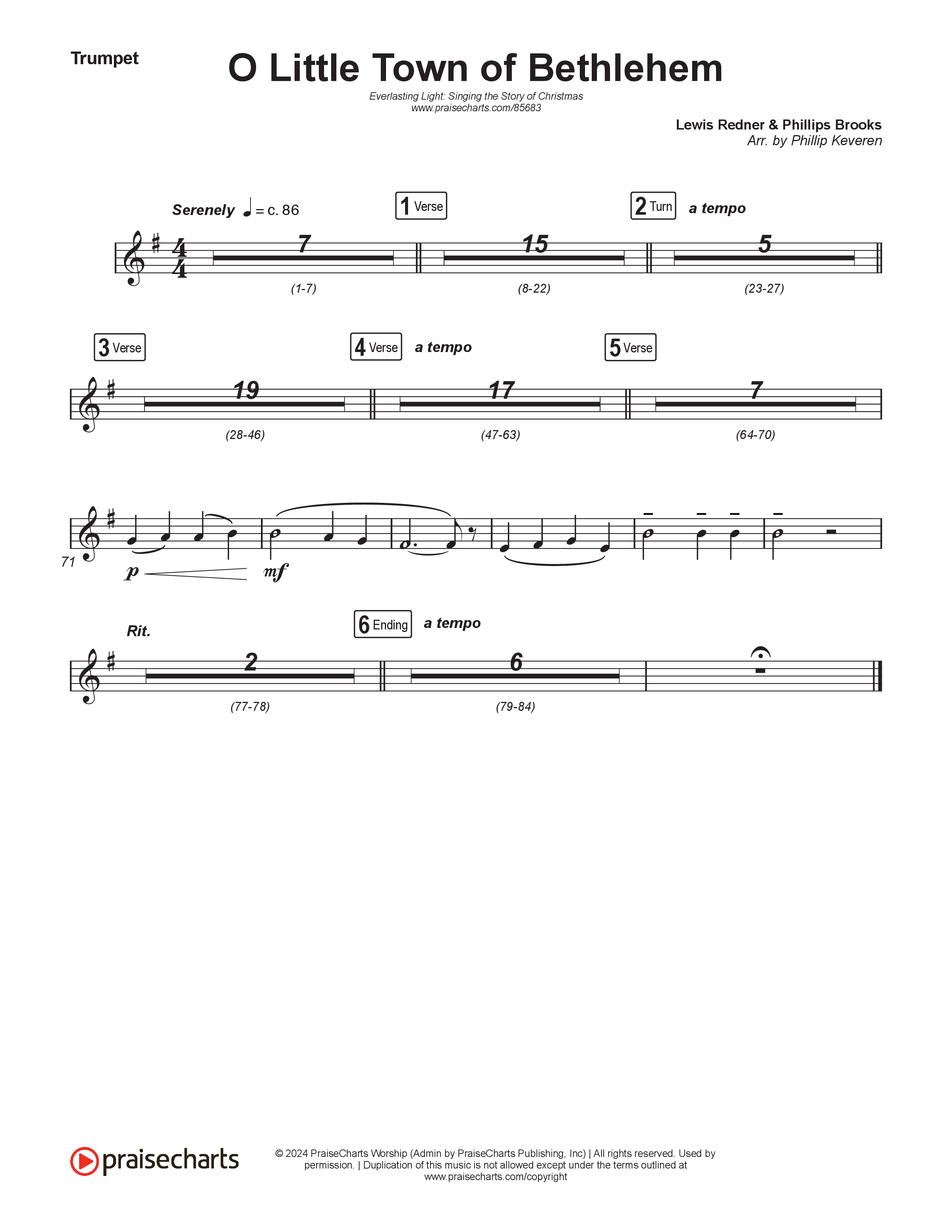 O Little Town Of Bethlehem (Live) Trumpet 1,2 (Museum Of The Bible / Indiana Wesleyan University Choir / Arr. Philip Keveren)