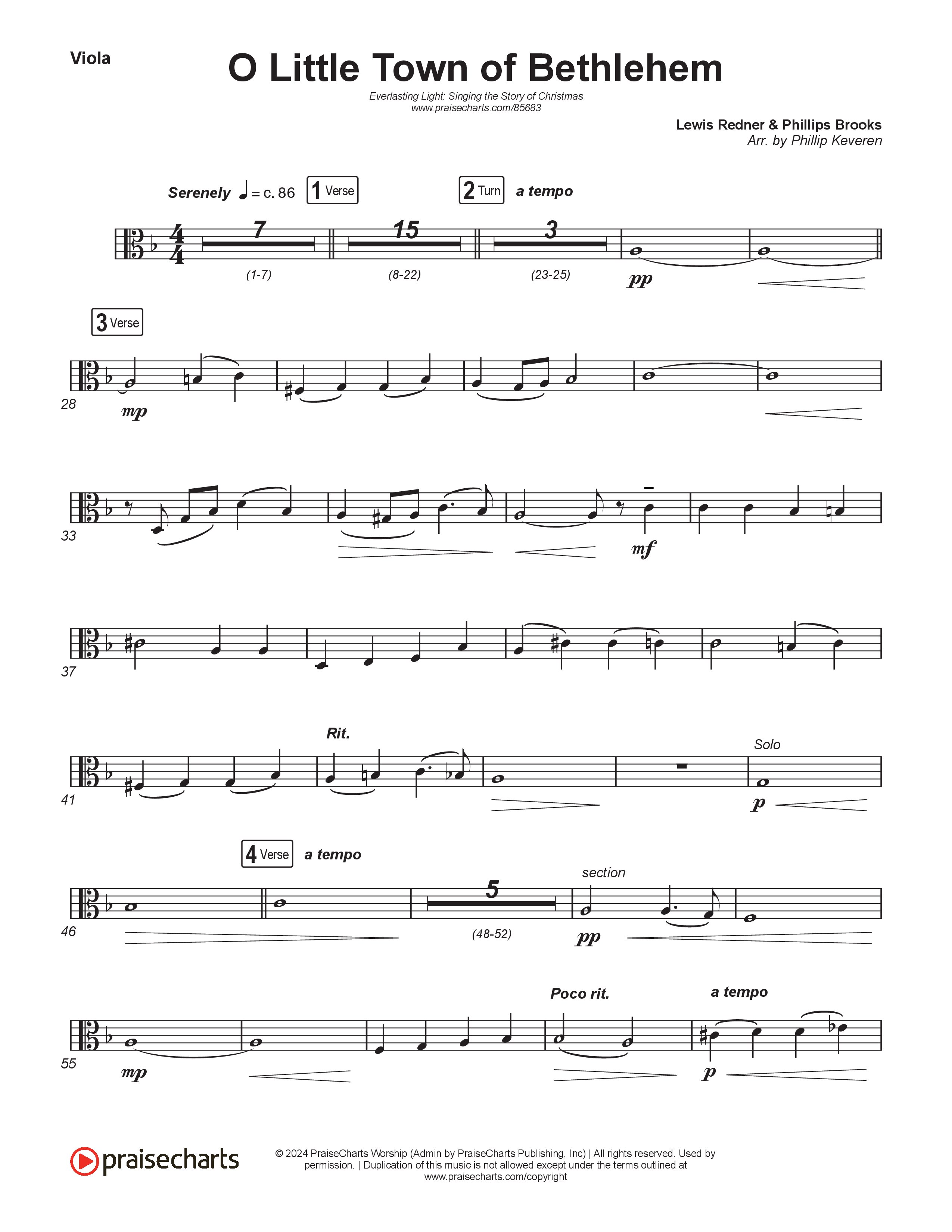 O Little Town Of Bethlehem (Live) Viola (Museum Of The Bible / Indiana Wesleyan University Choir / Arr. Philip Keveren)