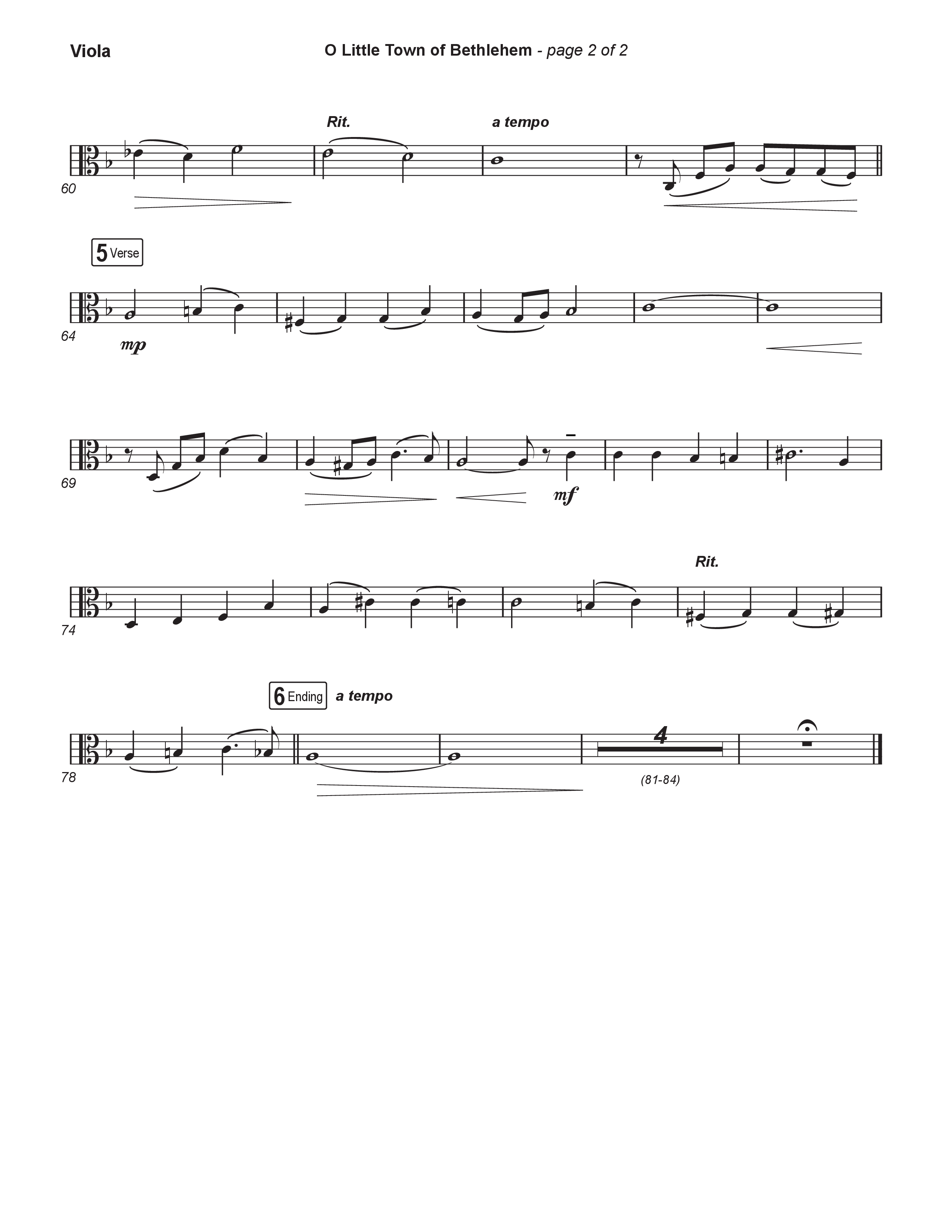 O Little Town Of Bethlehem (Live) Viola (Museum Of The Bible / Indiana Wesleyan University Choir / Arr. Philip Keveren)