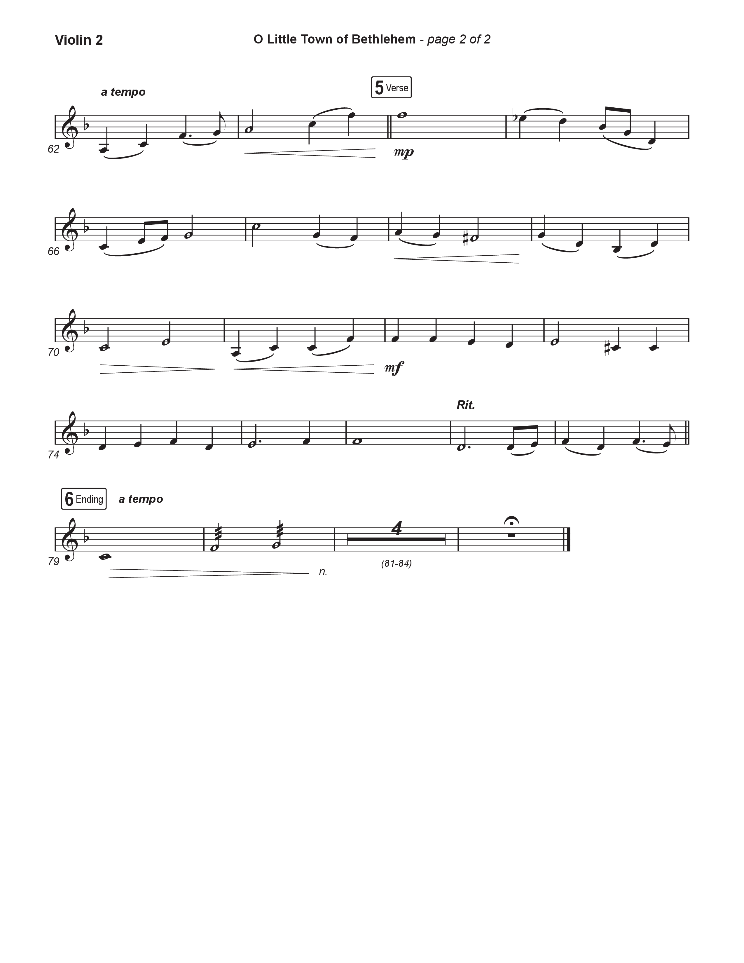 O Little Town Of Bethlehem (Live) Violin 2 (Museum Of The Bible / Indiana Wesleyan University Choir / Arr. Philip Keveren)