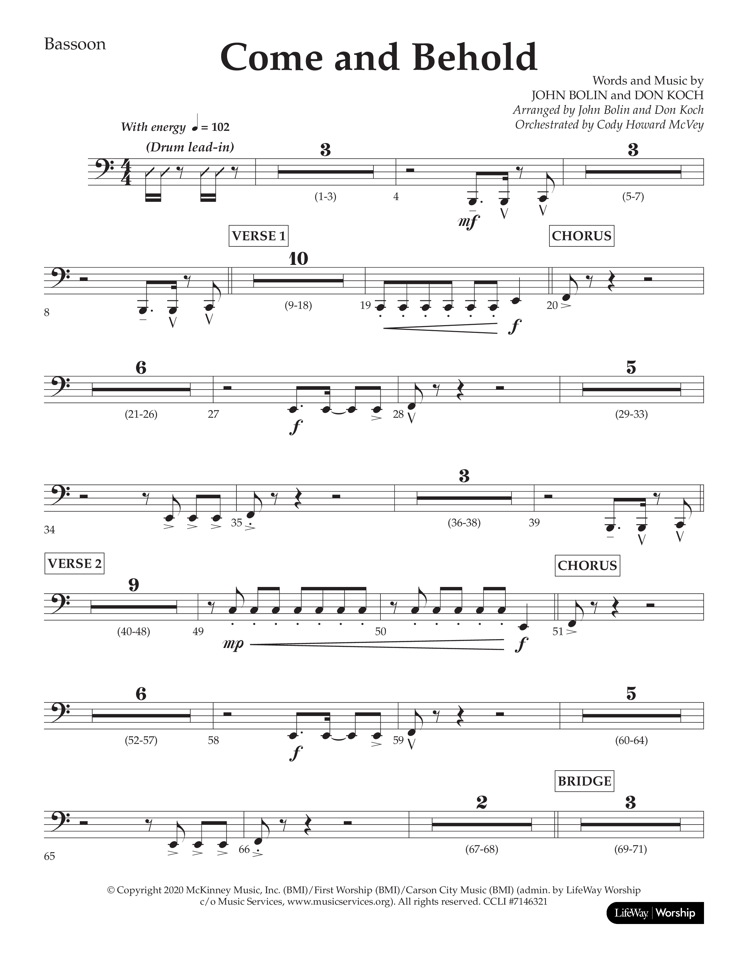 Come And Behold (Choral Anthem SATB) Bassoon (Lifeway Choral / Arr. John Bolin / Arr. Don Koch)