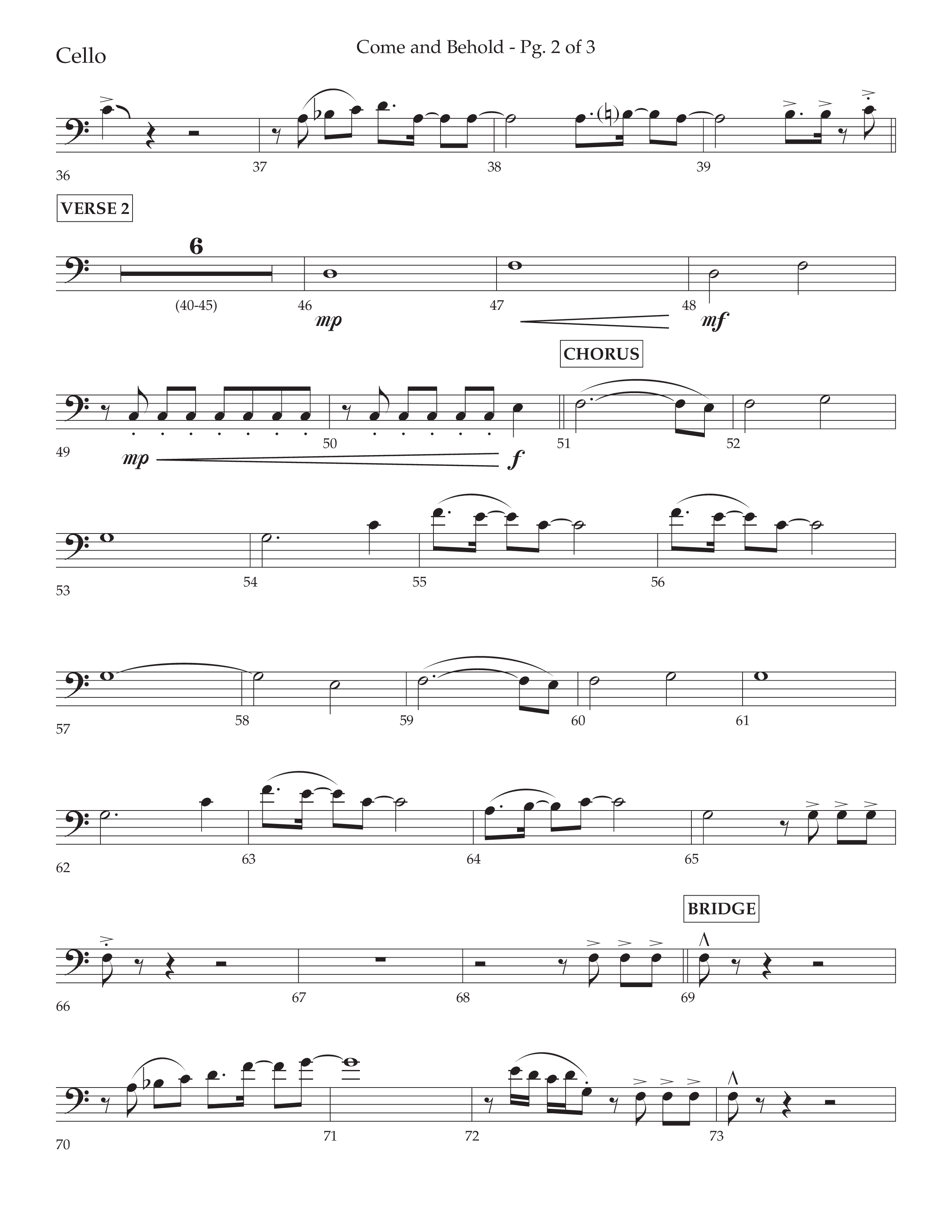 Come And Behold (Choral Anthem SATB) Cello (Lifeway Choral / Arr. John Bolin / Arr. Don Koch)