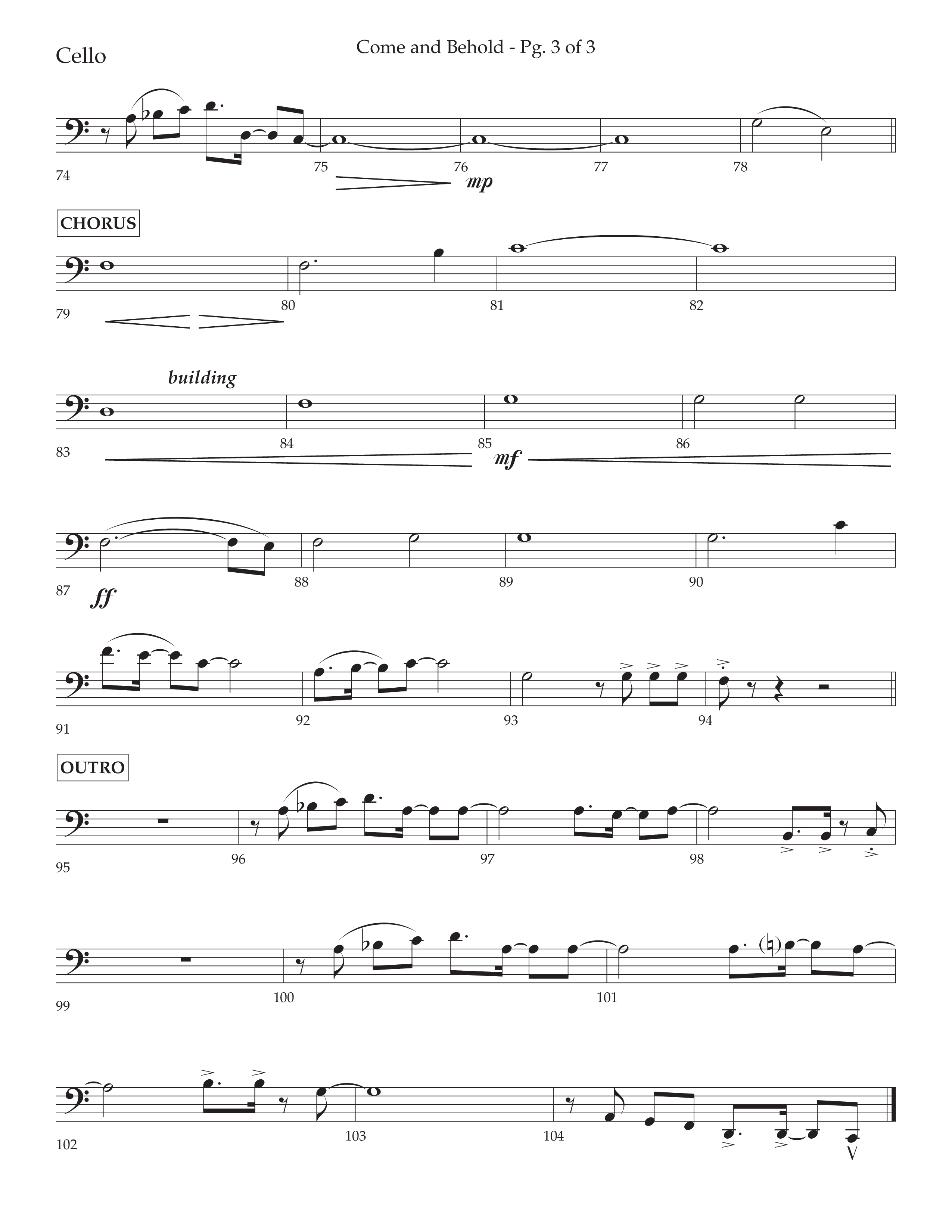 Come And Behold (Choral Anthem SATB) Cello (Lifeway Choral / Arr. John Bolin / Arr. Don Koch)