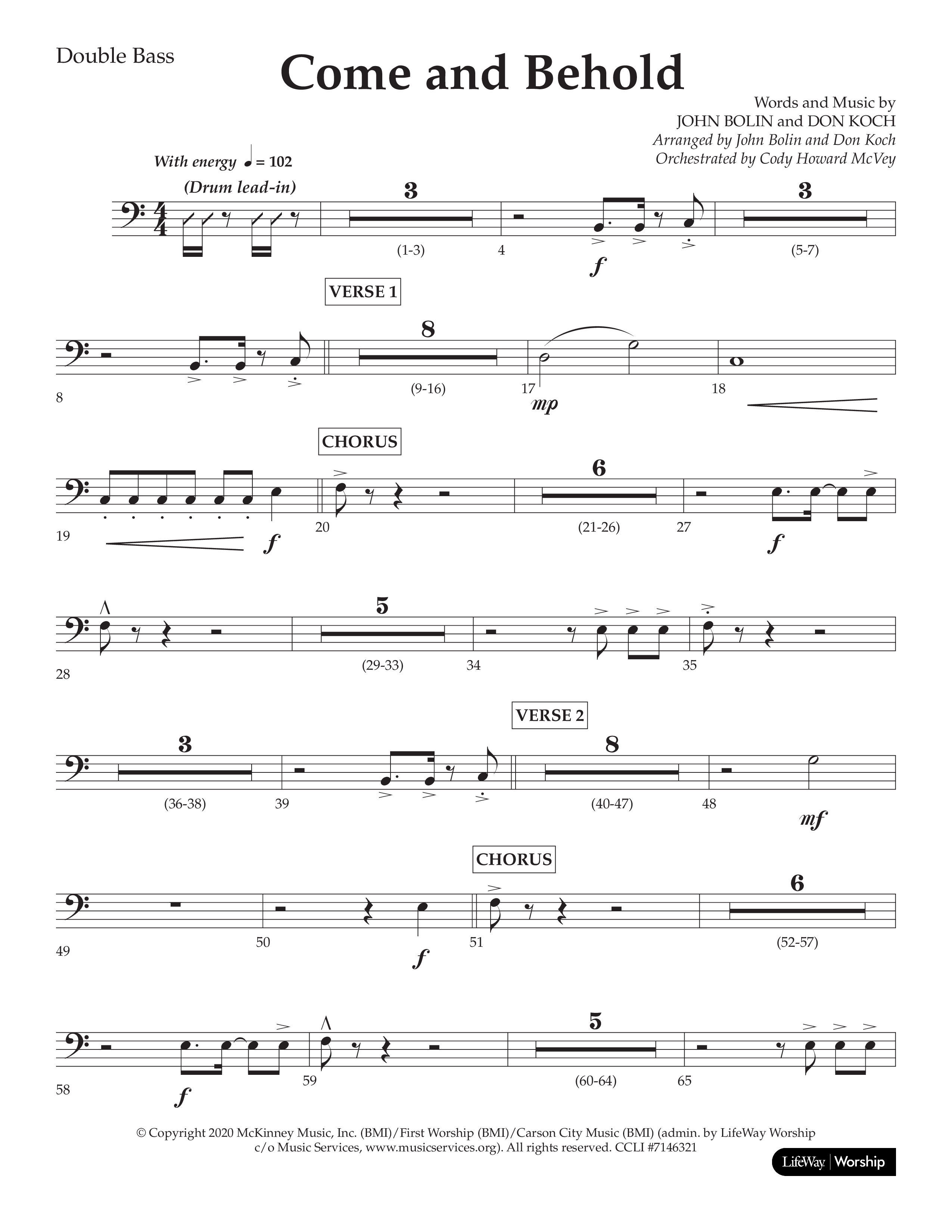 Come And Behold (Choral Anthem SATB) Double Bass (Lifeway Choral / Arr. John Bolin / Arr. Don Koch)