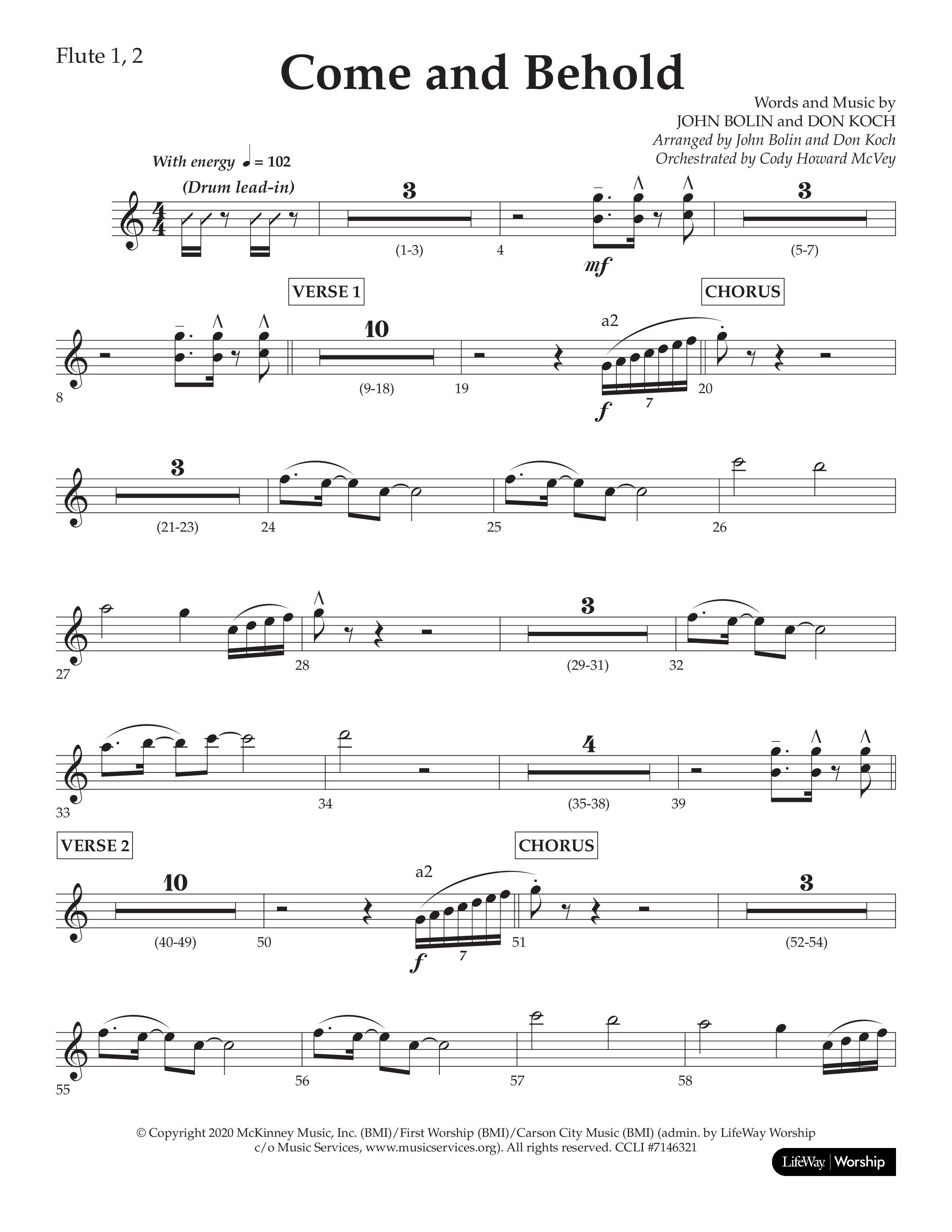 Come And Behold (Choral Anthem SATB) Flute 1/2 (Lifeway Choral / Arr. John Bolin / Arr. Don Koch)
