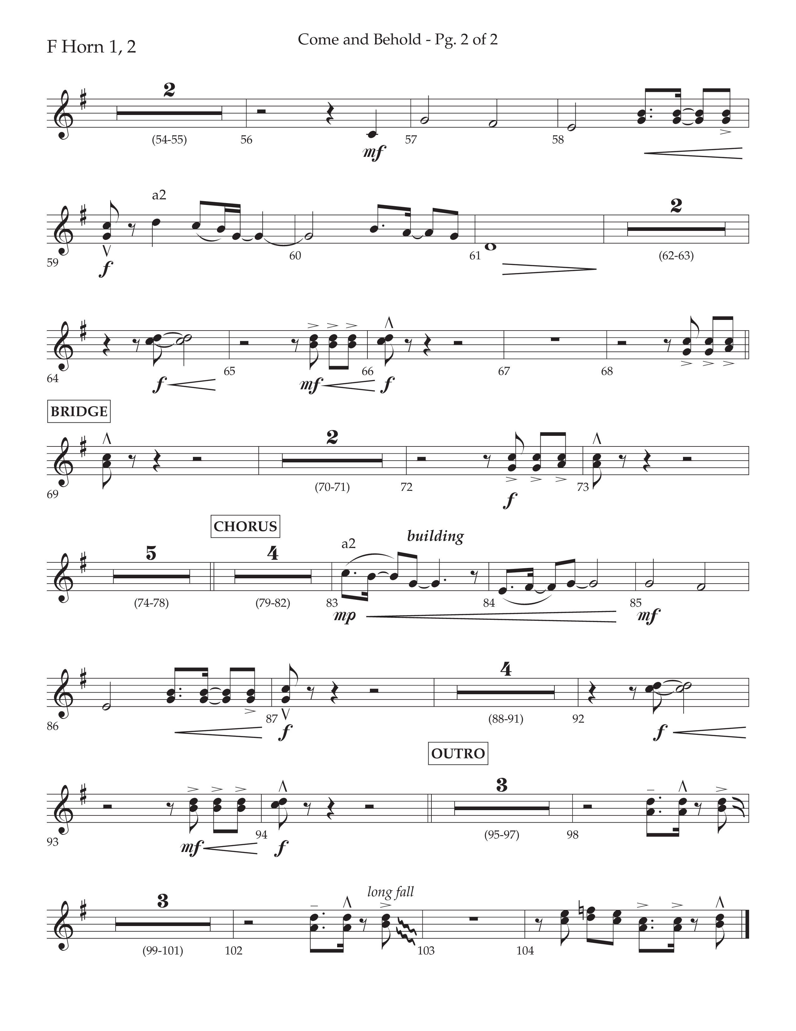 Come And Behold (Choral Anthem SATB) French Horn 1/2 (Lifeway Choral / Arr. John Bolin / Arr. Don Koch)