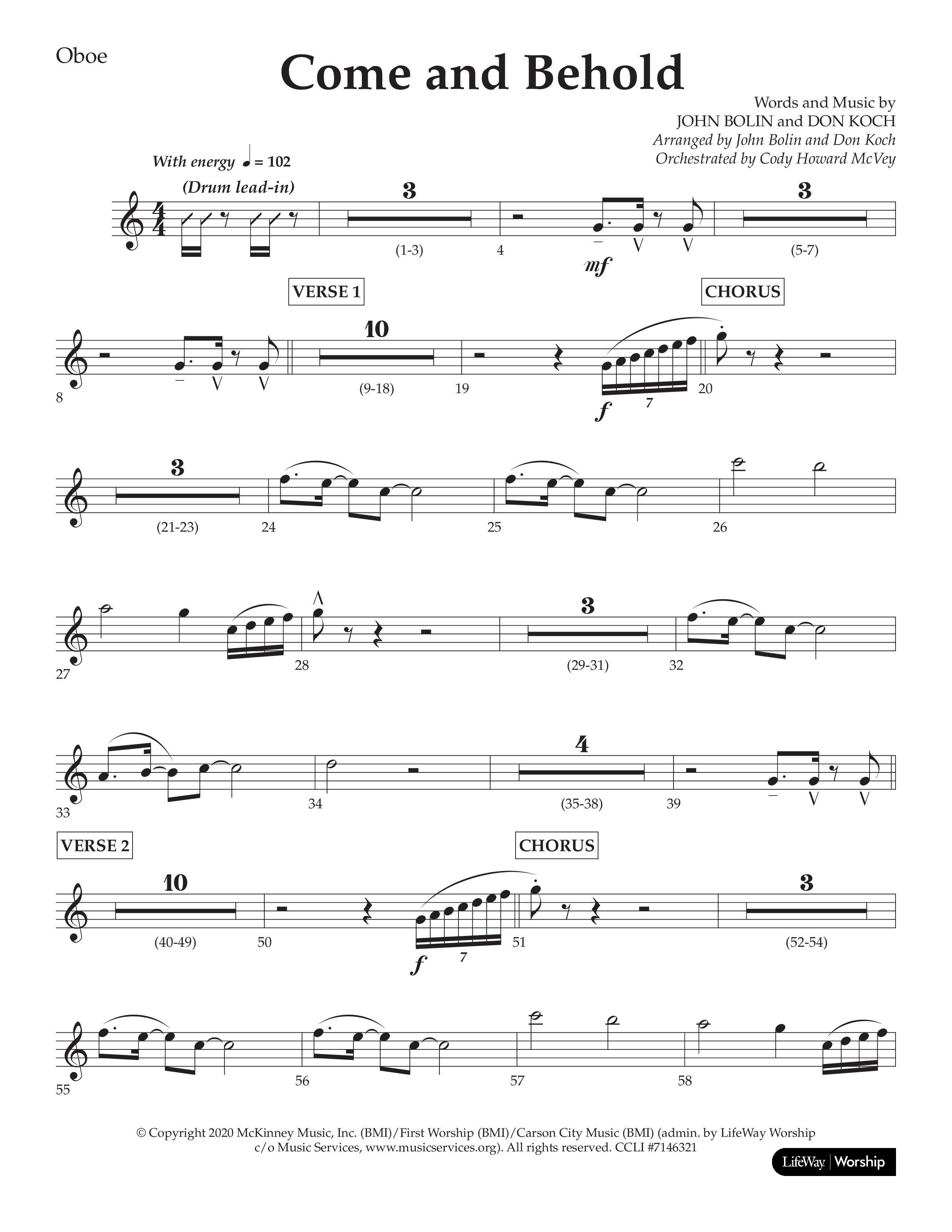 Come And Behold (Choral Anthem SATB) Oboe (Lifeway Choral / Arr. John Bolin / Arr. Don Koch)