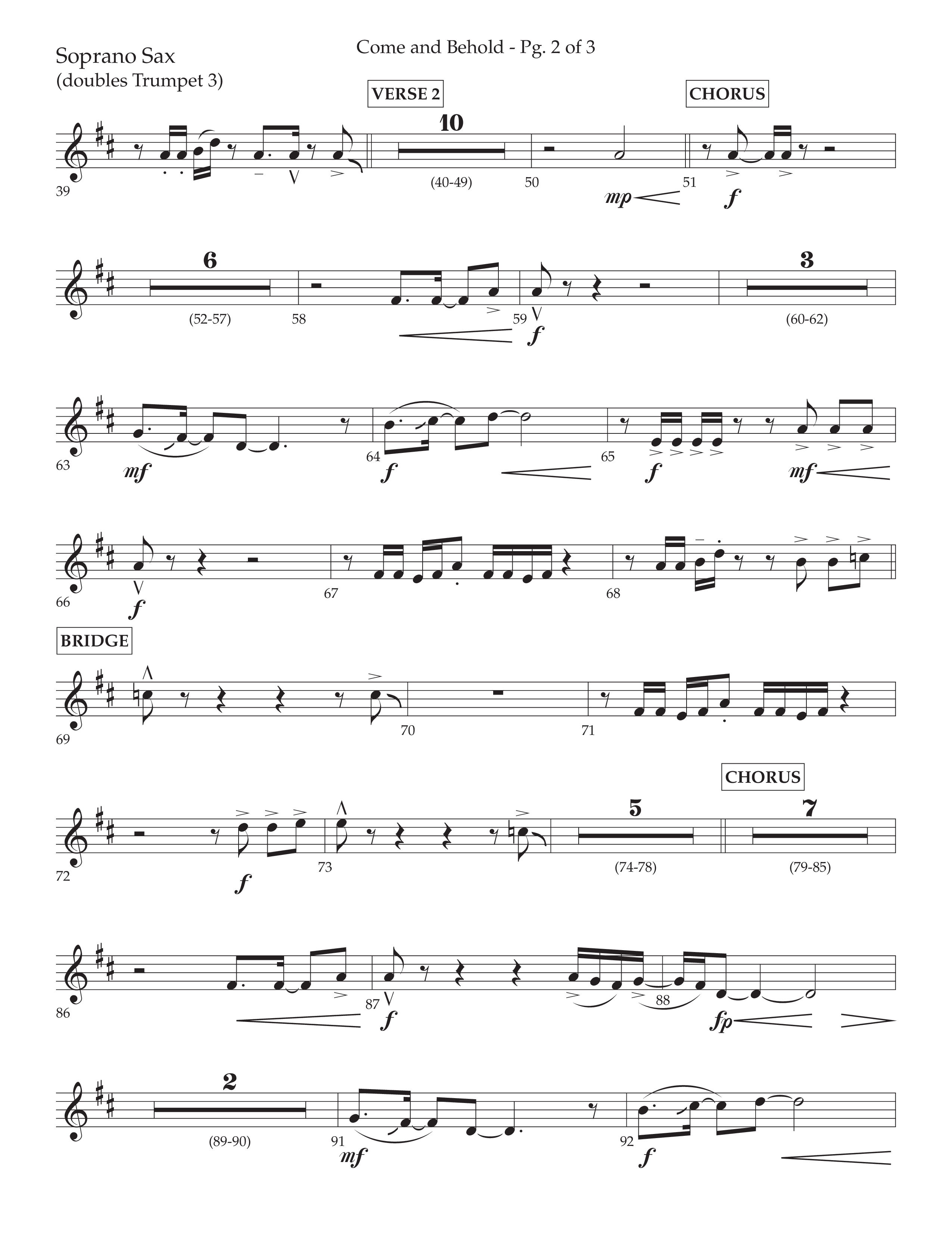 Come And Behold (Choral Anthem SATB) Soprano Sax (Lifeway Choral / Arr. John Bolin / Arr. Don Koch)
