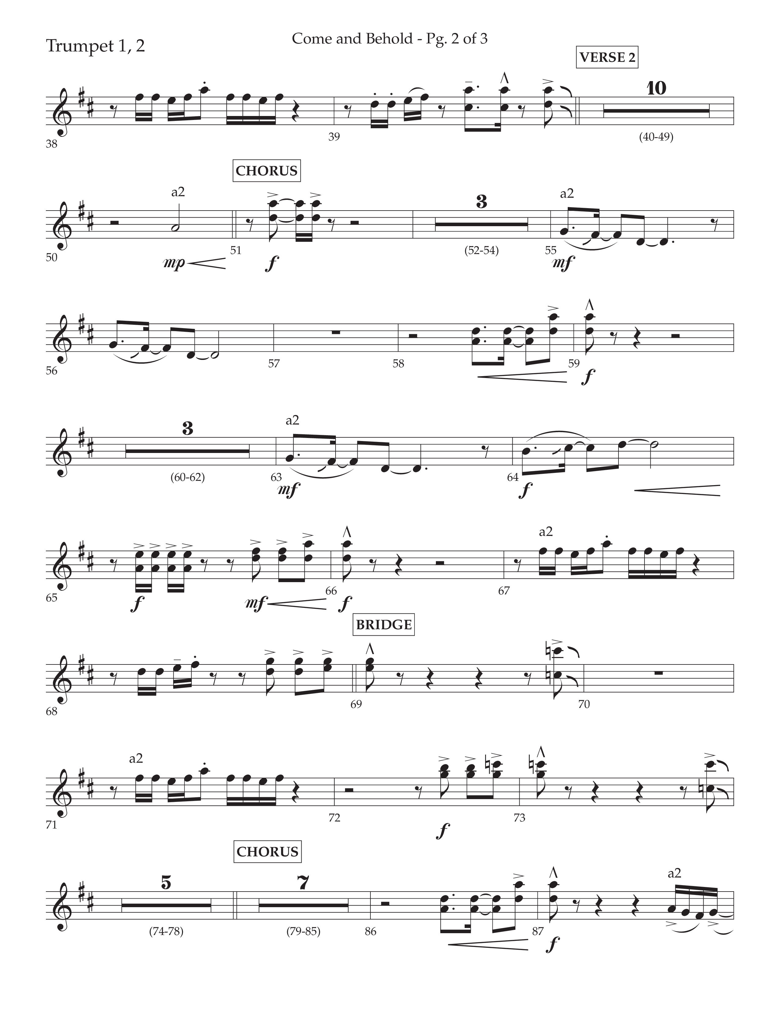 Come And Behold (Choral Anthem SATB) Trumpet 1,2 (Lifeway Choral / Arr. John Bolin / Arr. Don Koch)