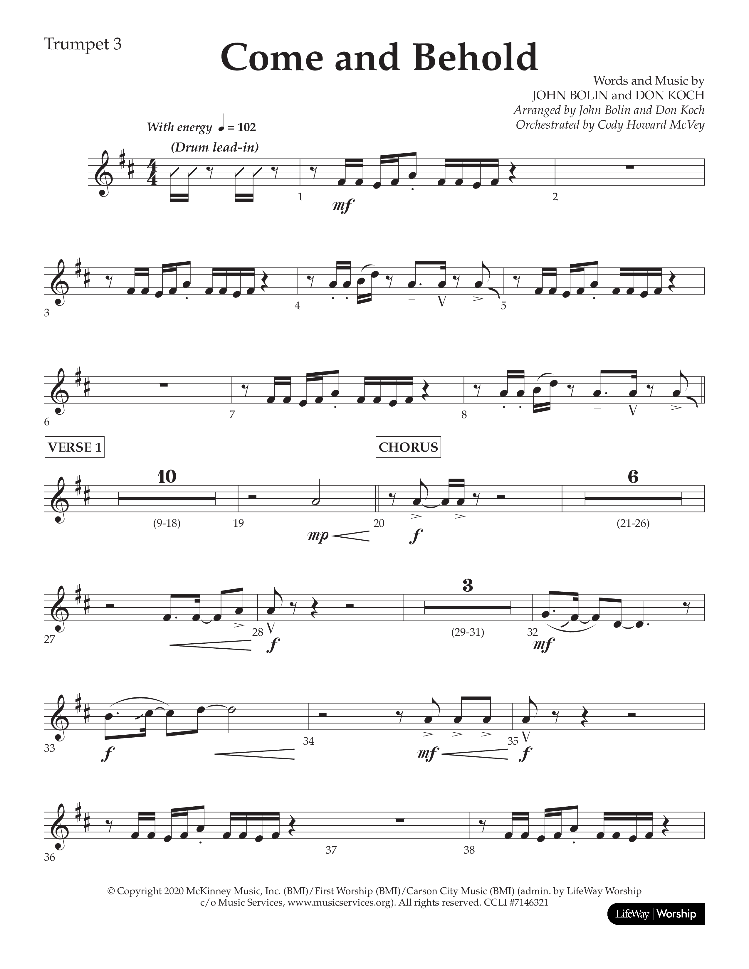 Come And Behold (Choral Anthem SATB) Trumpet 3 (Lifeway Choral / Arr. John Bolin / Arr. Don Koch)
