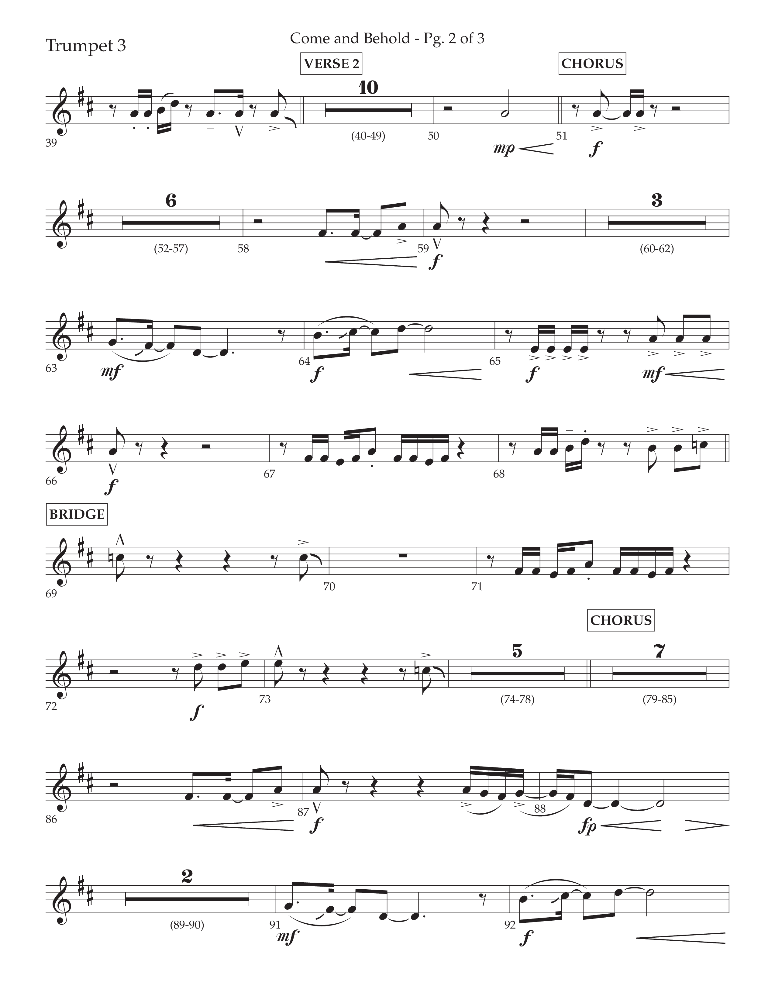 Come And Behold (Choral Anthem SATB) Trumpet 3 (Lifeway Choral / Arr. John Bolin / Arr. Don Koch)