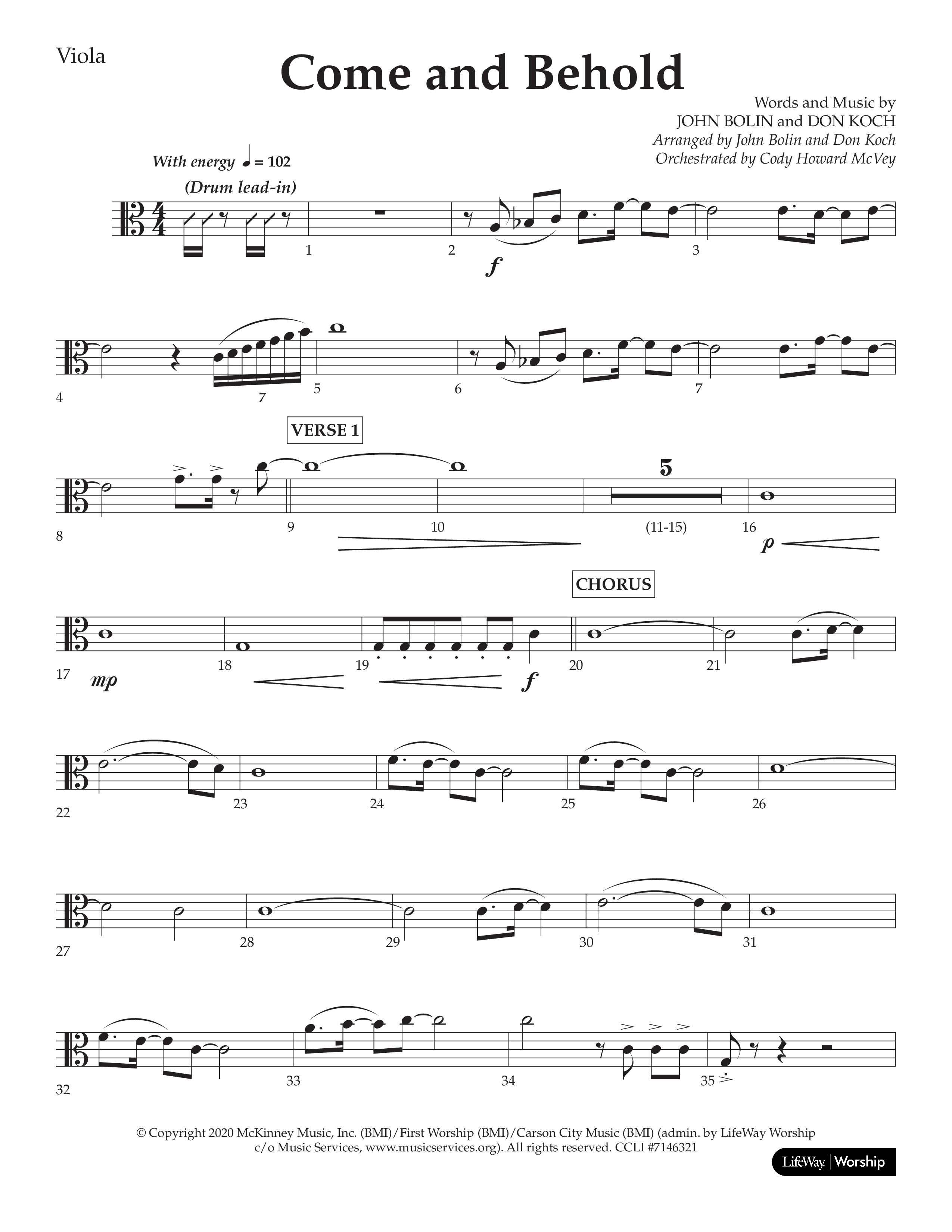Come And Behold (Choral Anthem SATB) Viola (Lifeway Choral / Arr. John Bolin / Arr. Don Koch)
