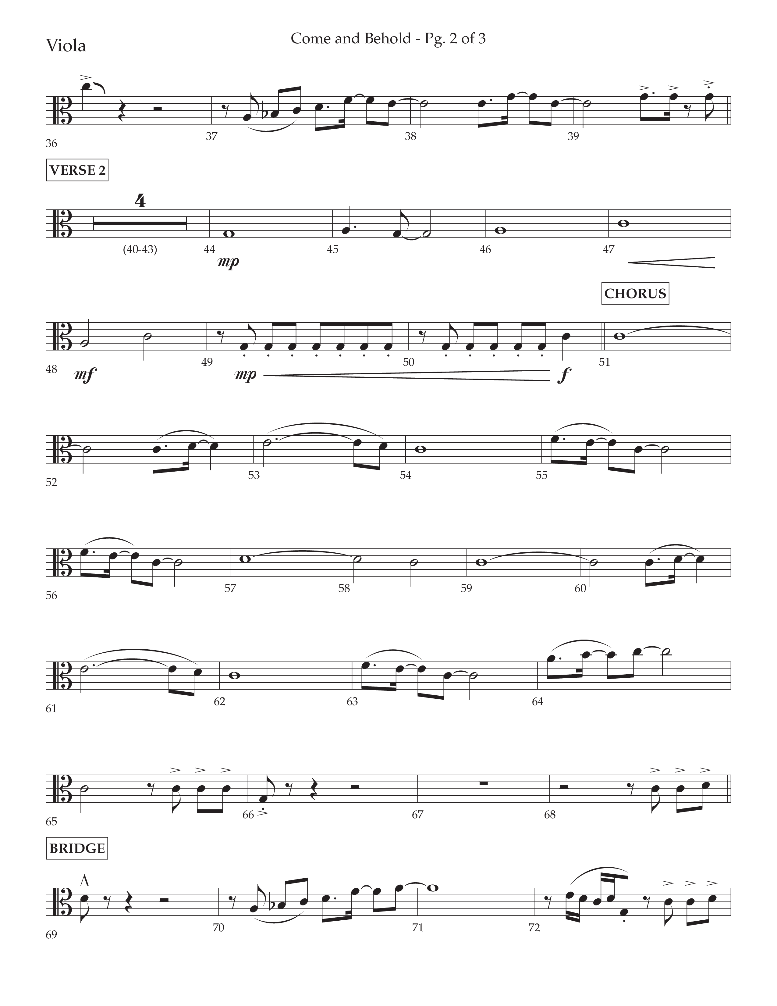 Come And Behold (Choral Anthem SATB) Viola (Lifeway Choral / Arr. John Bolin / Arr. Don Koch)