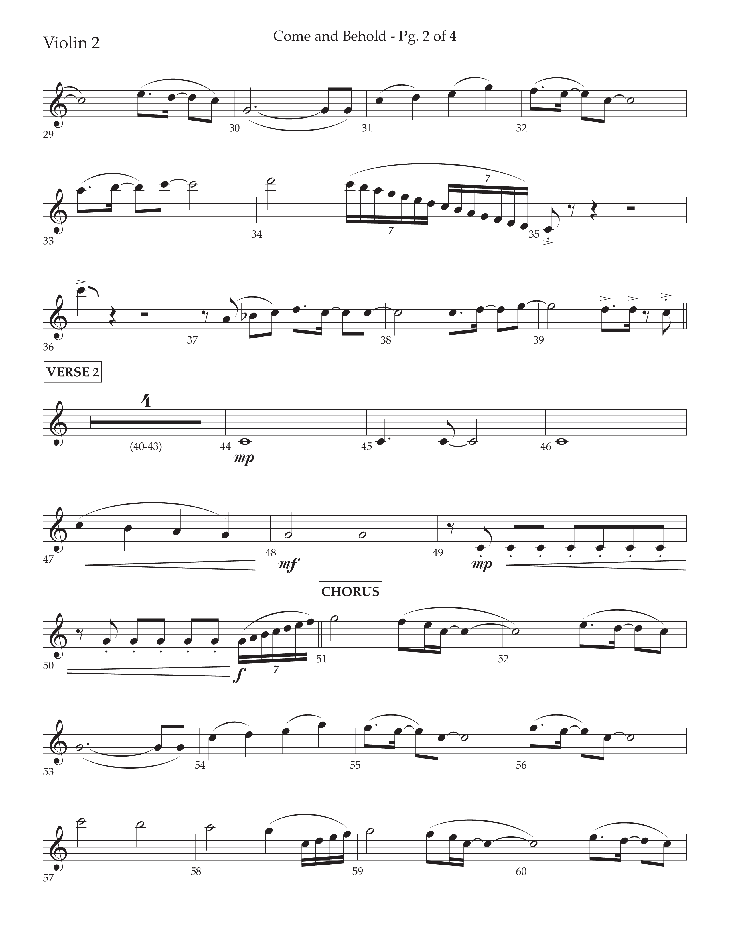 Come And Behold (Choral Anthem SATB) Violin 2 (Lifeway Choral / Arr. John Bolin / Arr. Don Koch)