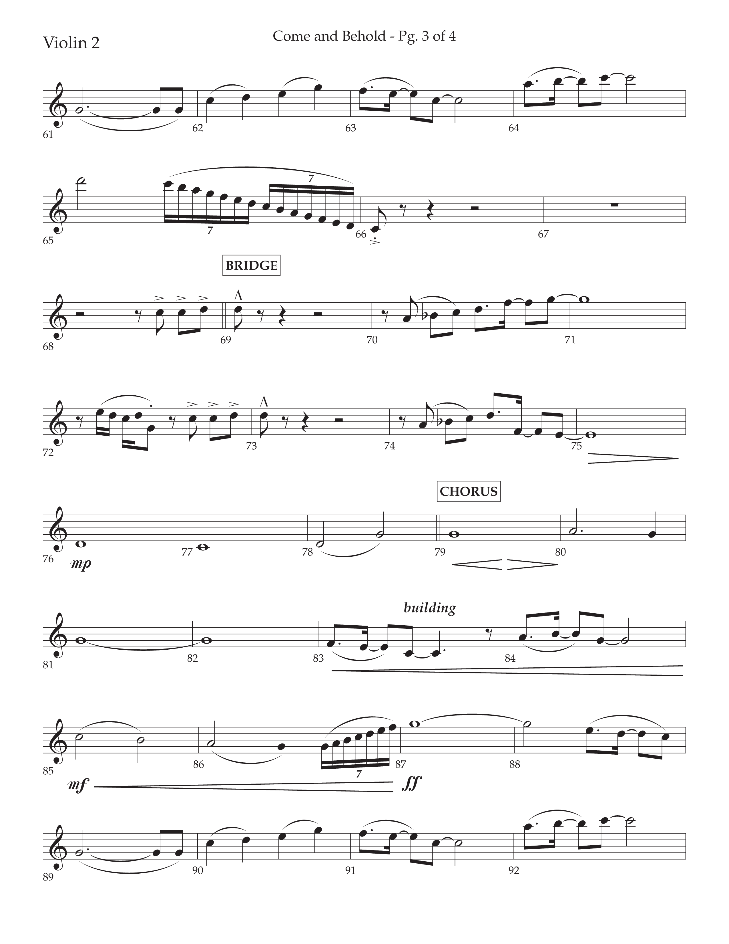 Come And Behold (Choral Anthem SATB) Violin 2 (Lifeway Choral / Arr. John Bolin / Arr. Don Koch)