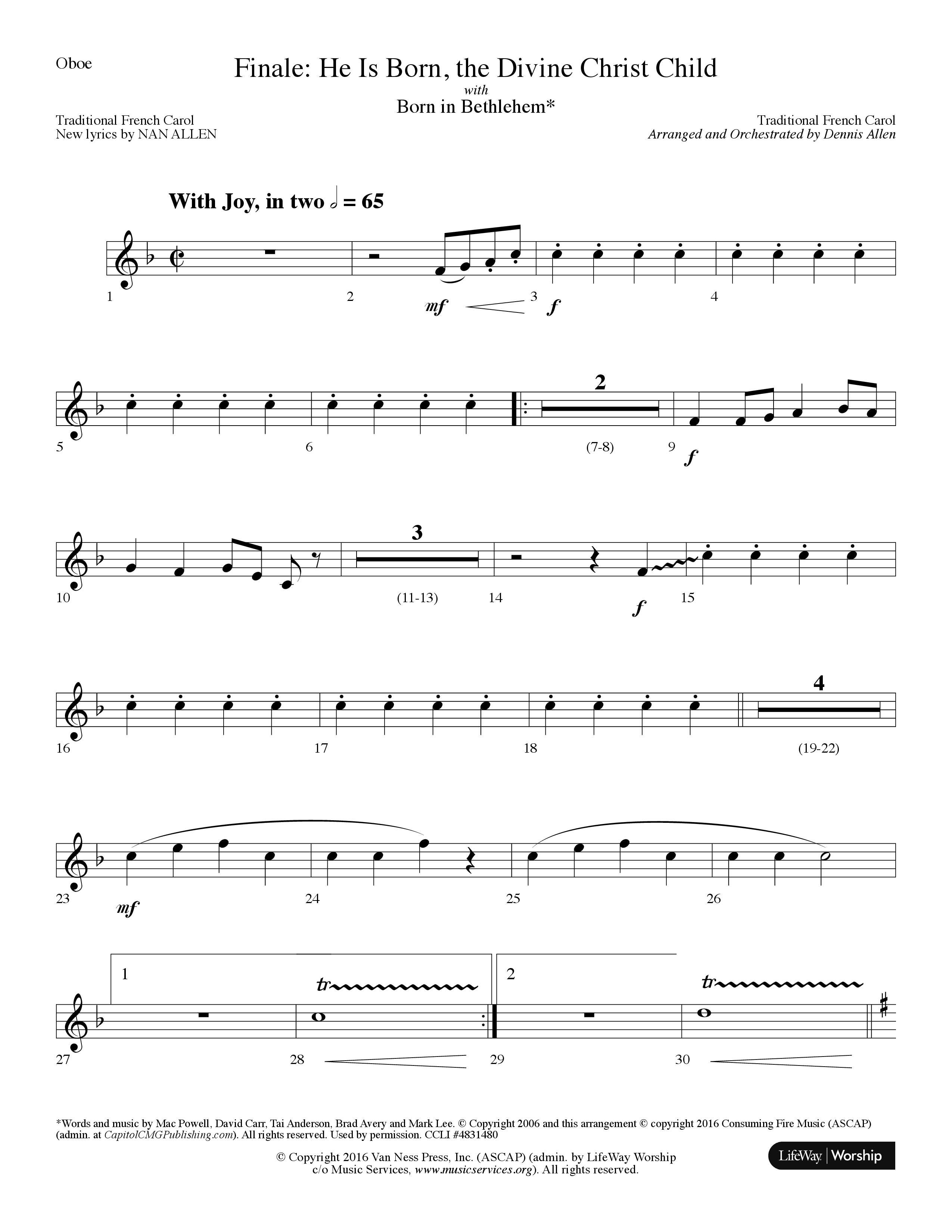 Finale: He is Born, the Divine Christ Child with Born in Bethlehem Oboe (Lifeway Choral / Arr. Dennis Allen)