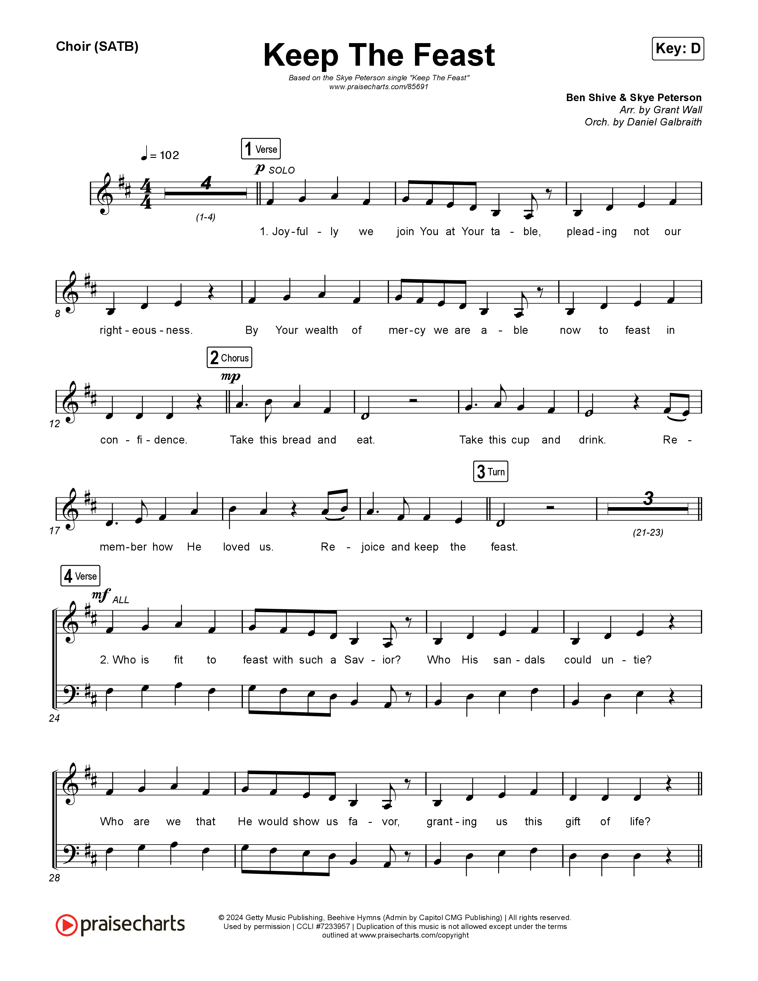 Keep The Feast Choir Sheet (SATB) (Keith & Kristyn Getty / Sing!)