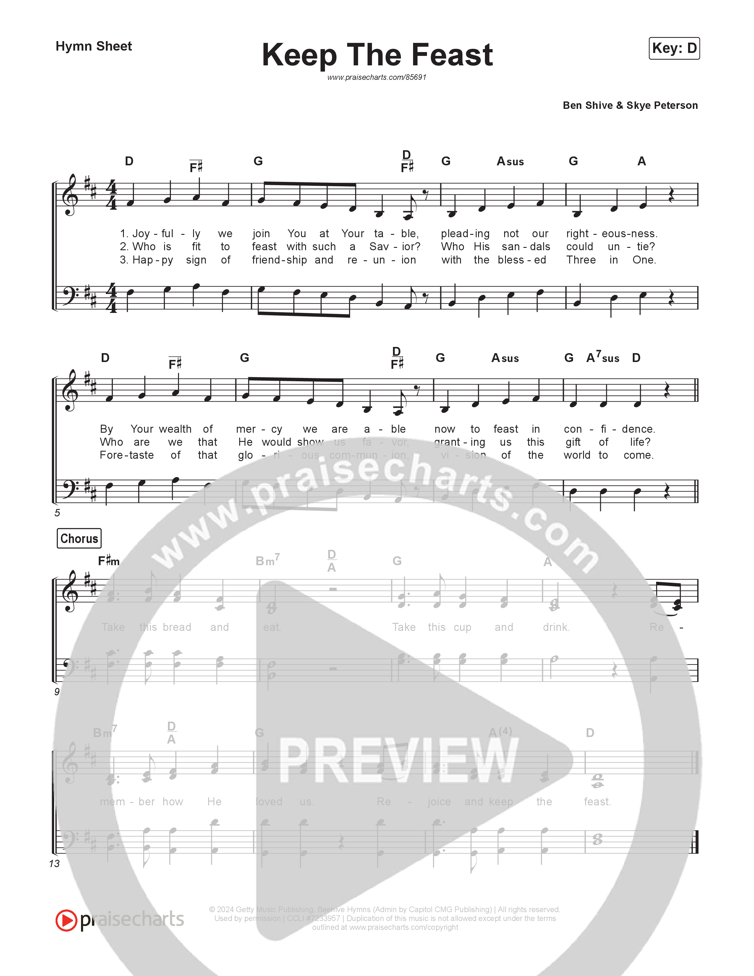 Keep The Feast Hymn Sheet (Keith & Kristyn Getty / Sing!)