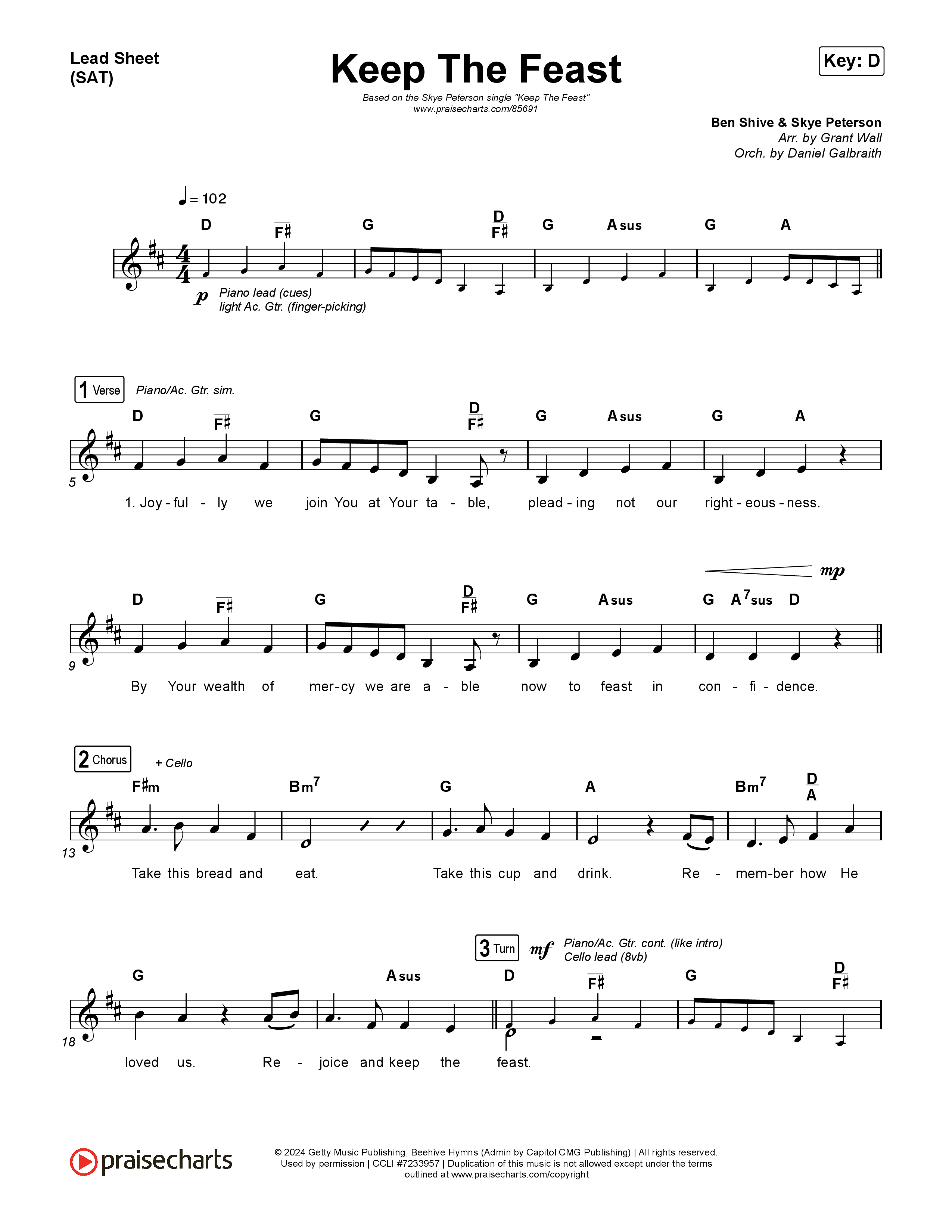 Keep The Feast Lead Sheet (SAT) (Keith & Kristyn Getty / Sing!)