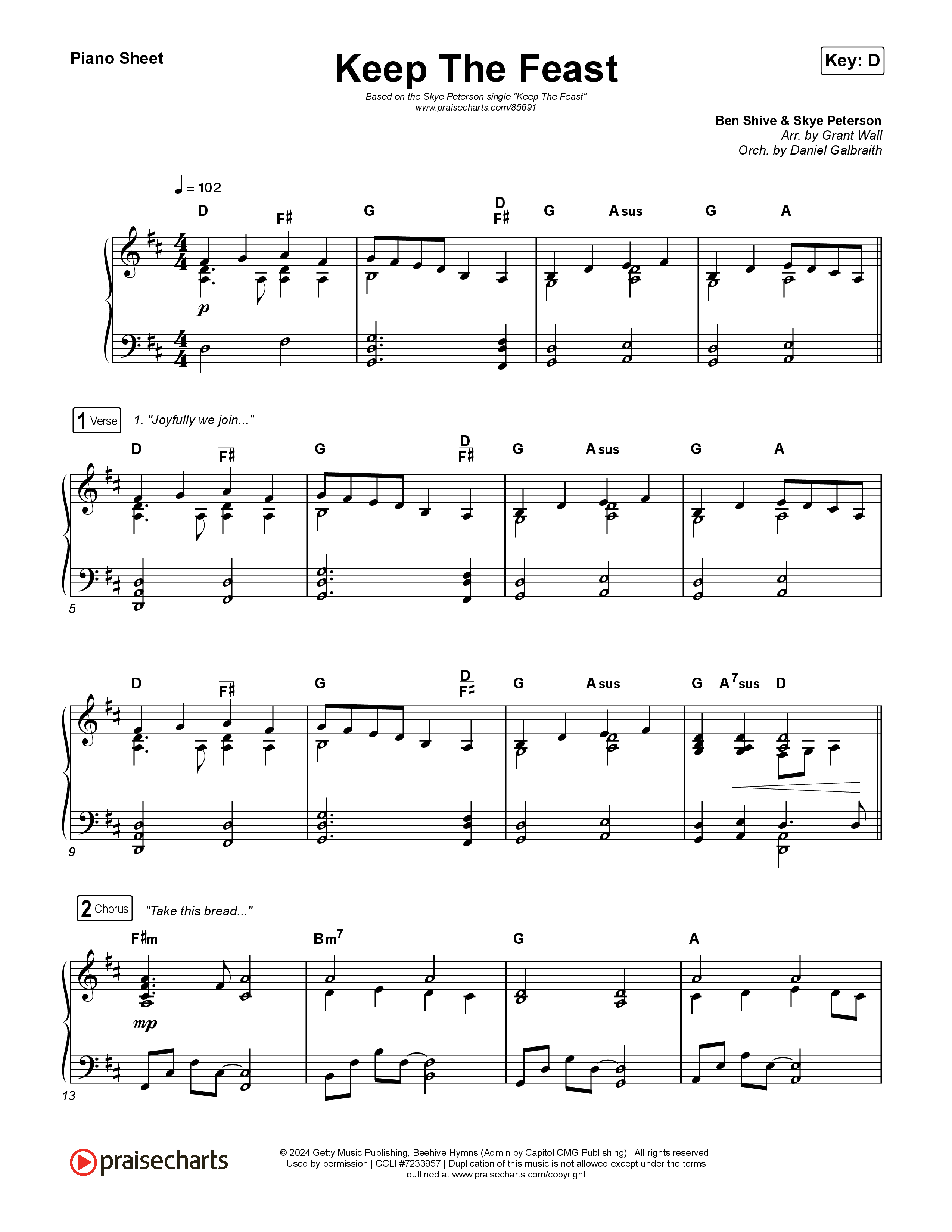 Keep The Feast Piano Sheet (Keith & Kristyn Getty / Sing!)