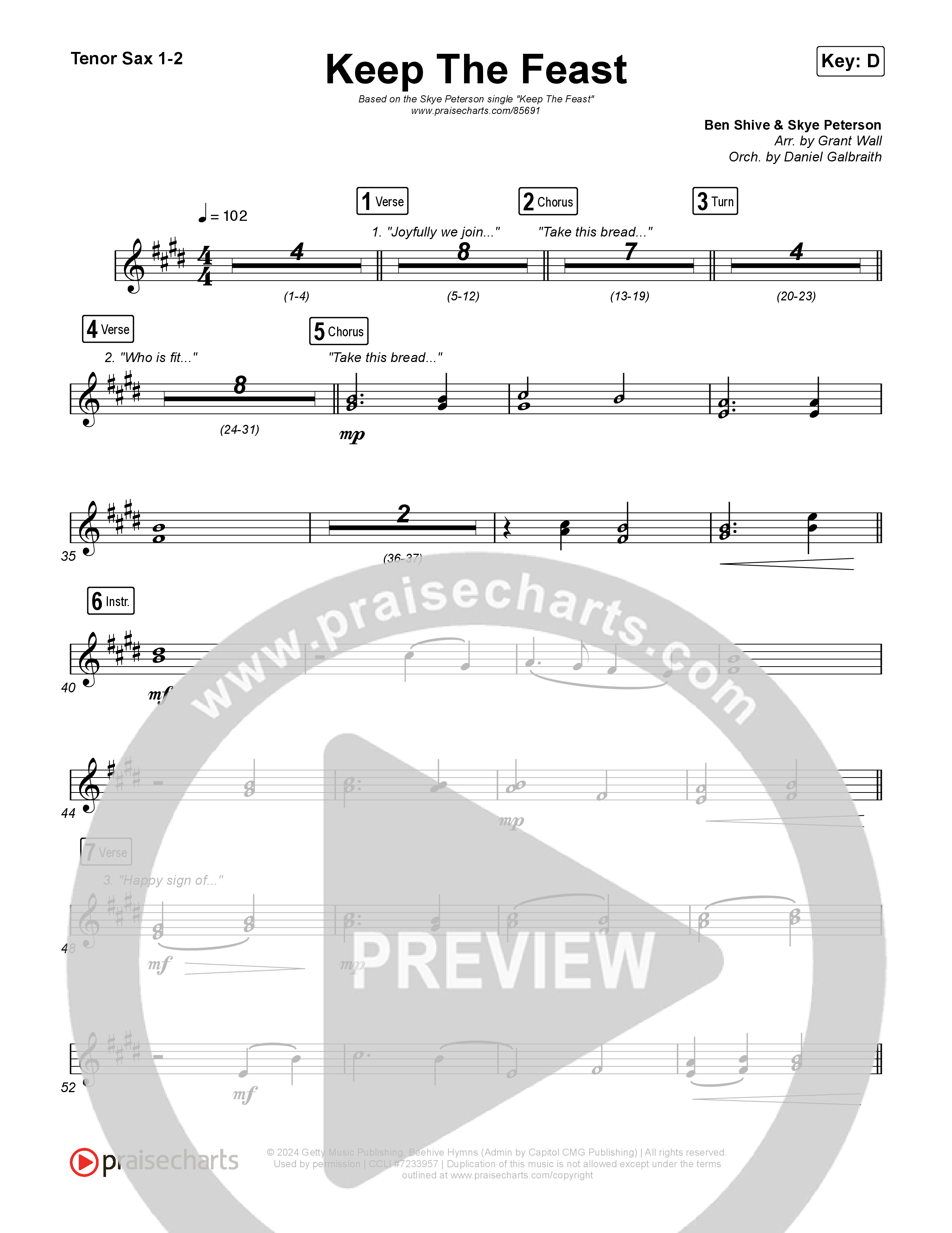 Keep The Feast Sax Pack (Keith & Kristyn Getty / Sing!)