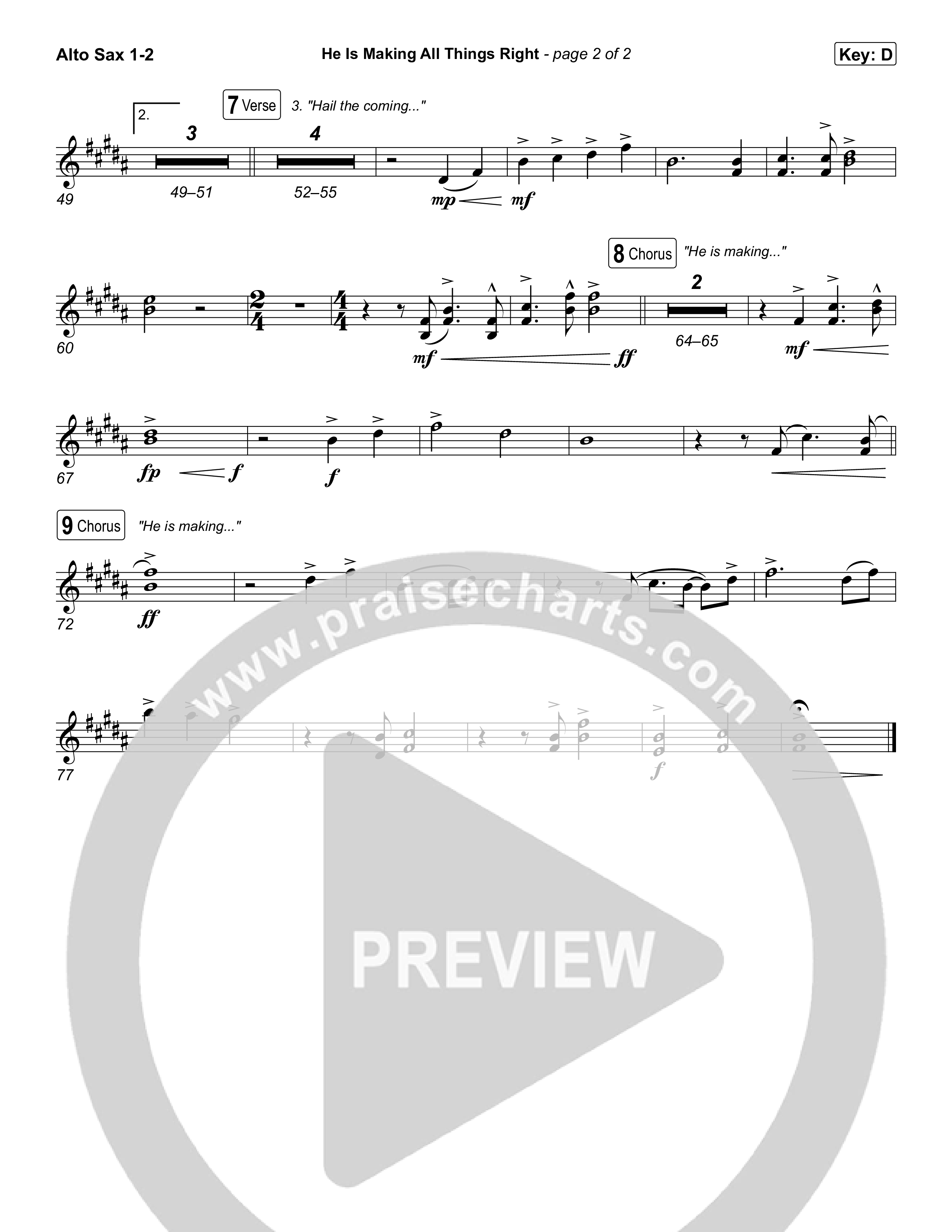 He Is Making All Things Right (Live) Alto Sax 1,2 (Keith & Kristyn Getty / Bryan Fowler / Ben Shive / Skye Peterson / Sing!)