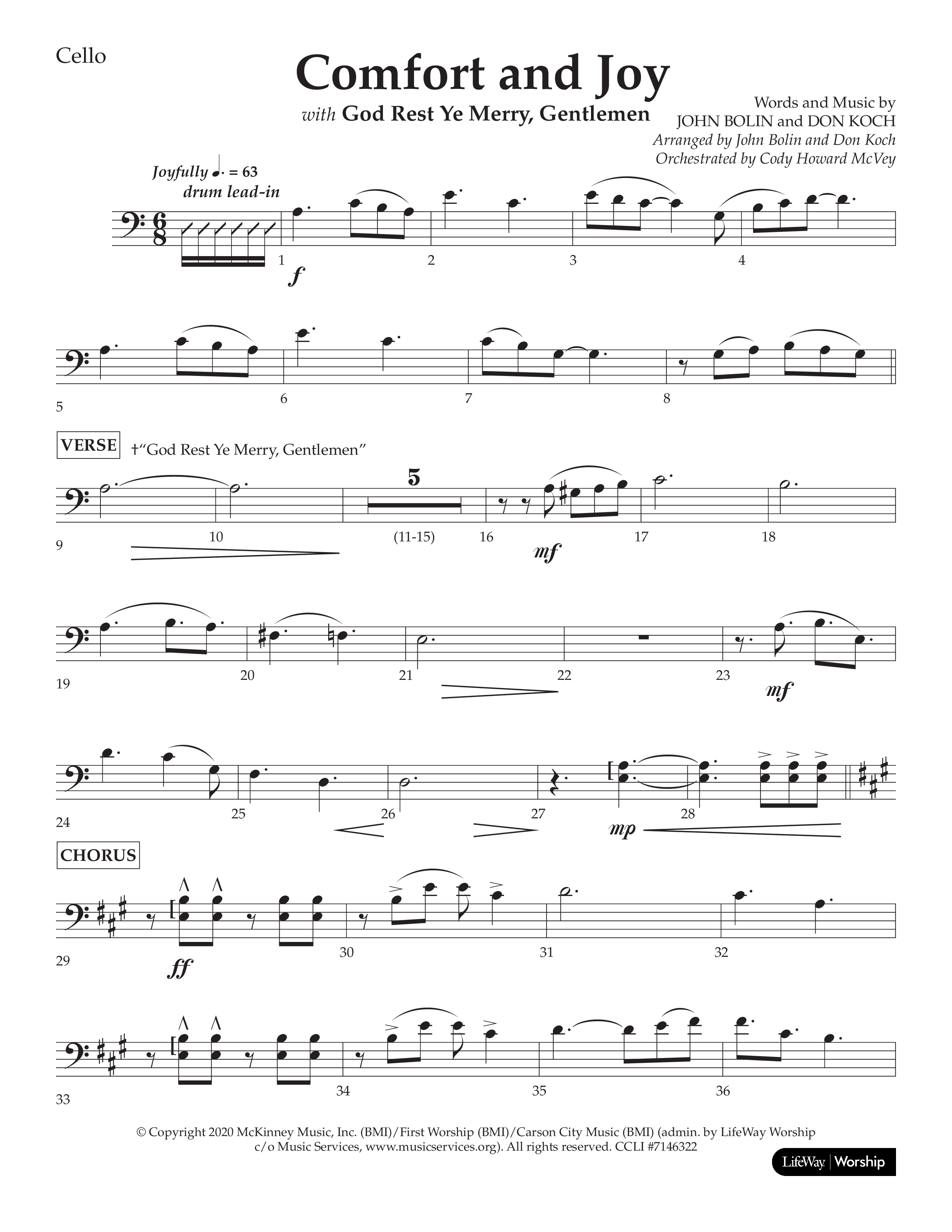 Comfort And Joy (with God Rest Ye Merry Gentlemen) (Choral Anthem SATB) Cello (Lifeway Choral / Arr. John Bolin / Arr. Don Koch)