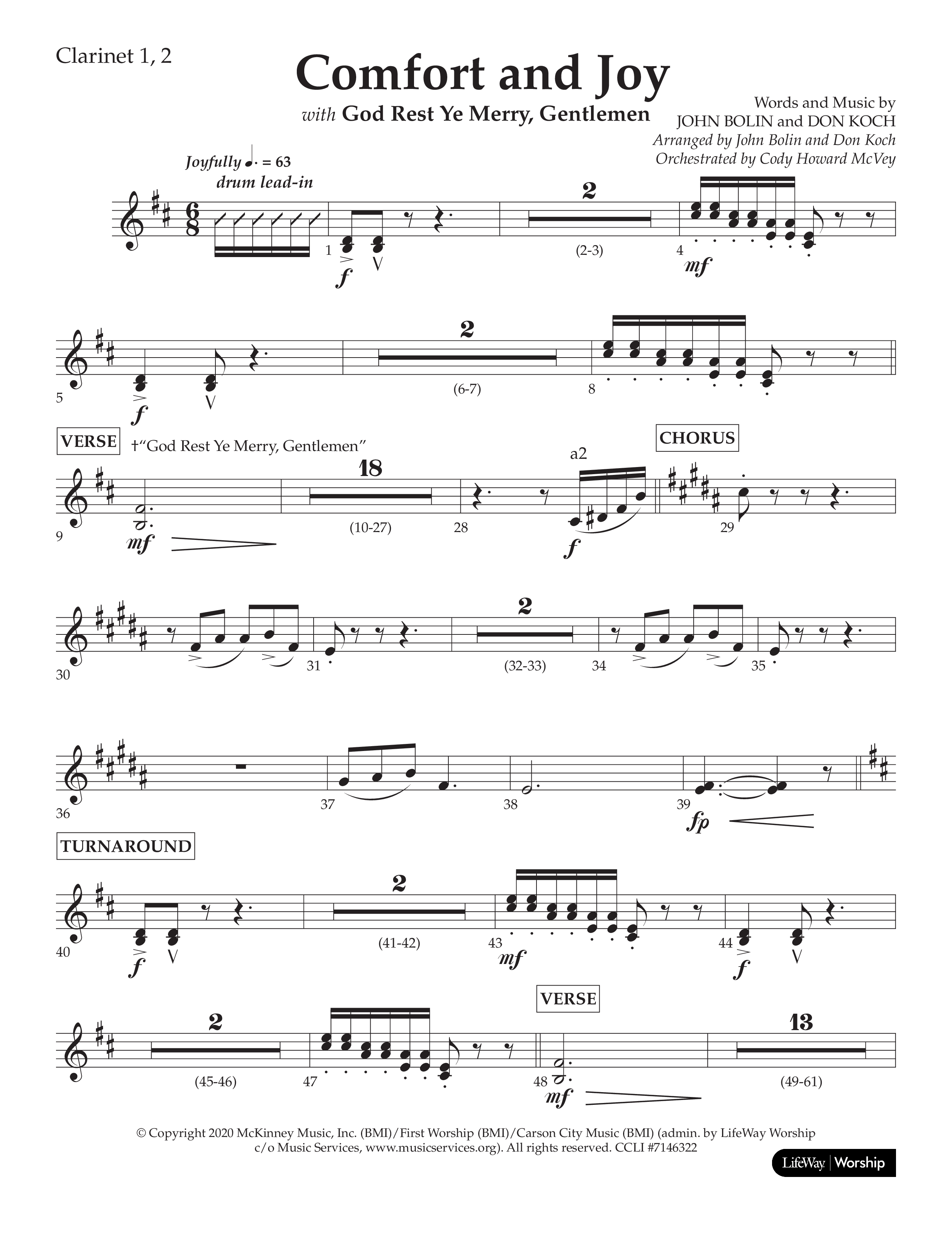 Comfort And Joy (with God Rest Ye Merry Gentlemen) (Choral Anthem SATB) Clarinet 1/2 (Lifeway Choral / Arr. John Bolin / Arr. Don Koch)