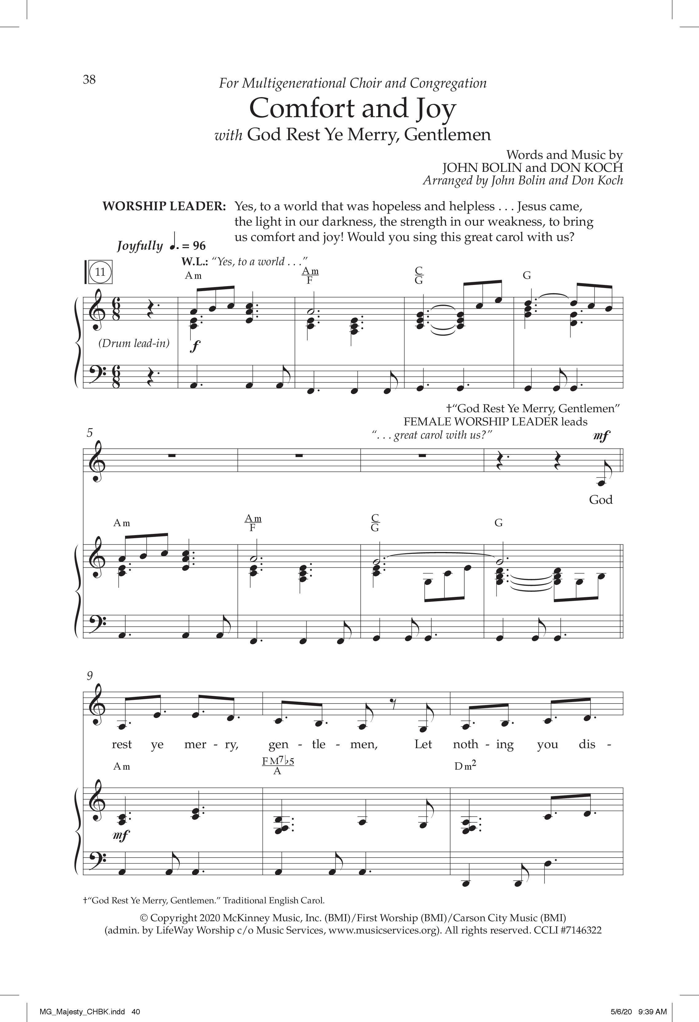 Comfort And Joy (with God Rest Ye Merry Gentlemen) (Choral Anthem SATB) Anthem (SATB/Piano) (Lifeway Choral / Arr. John Bolin / Arr. Don Koch)