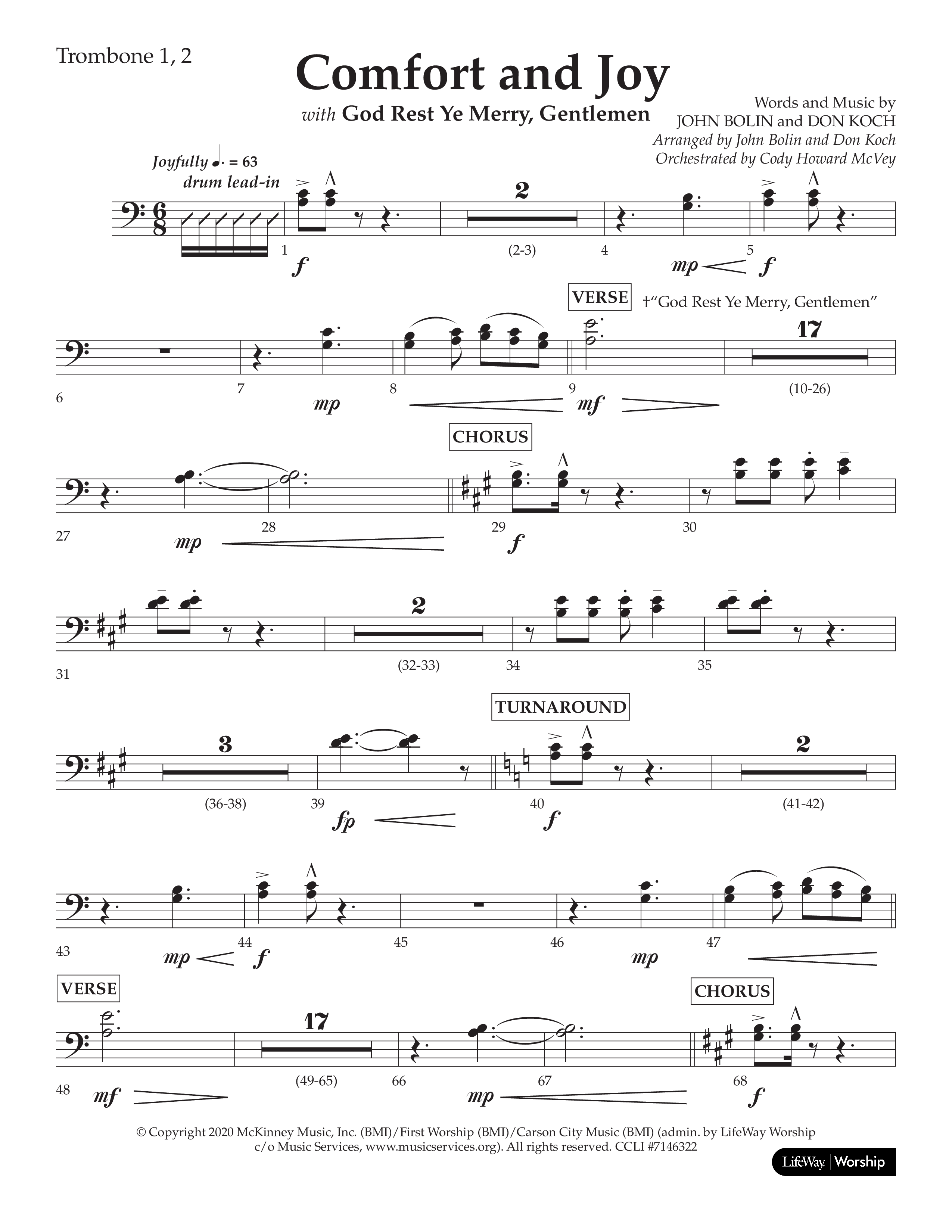Comfort And Joy (with God Rest Ye Merry Gentlemen) (Choral Anthem SATB) Trombone 1/2 (Lifeway Choral / Arr. John Bolin / Arr. Don Koch)