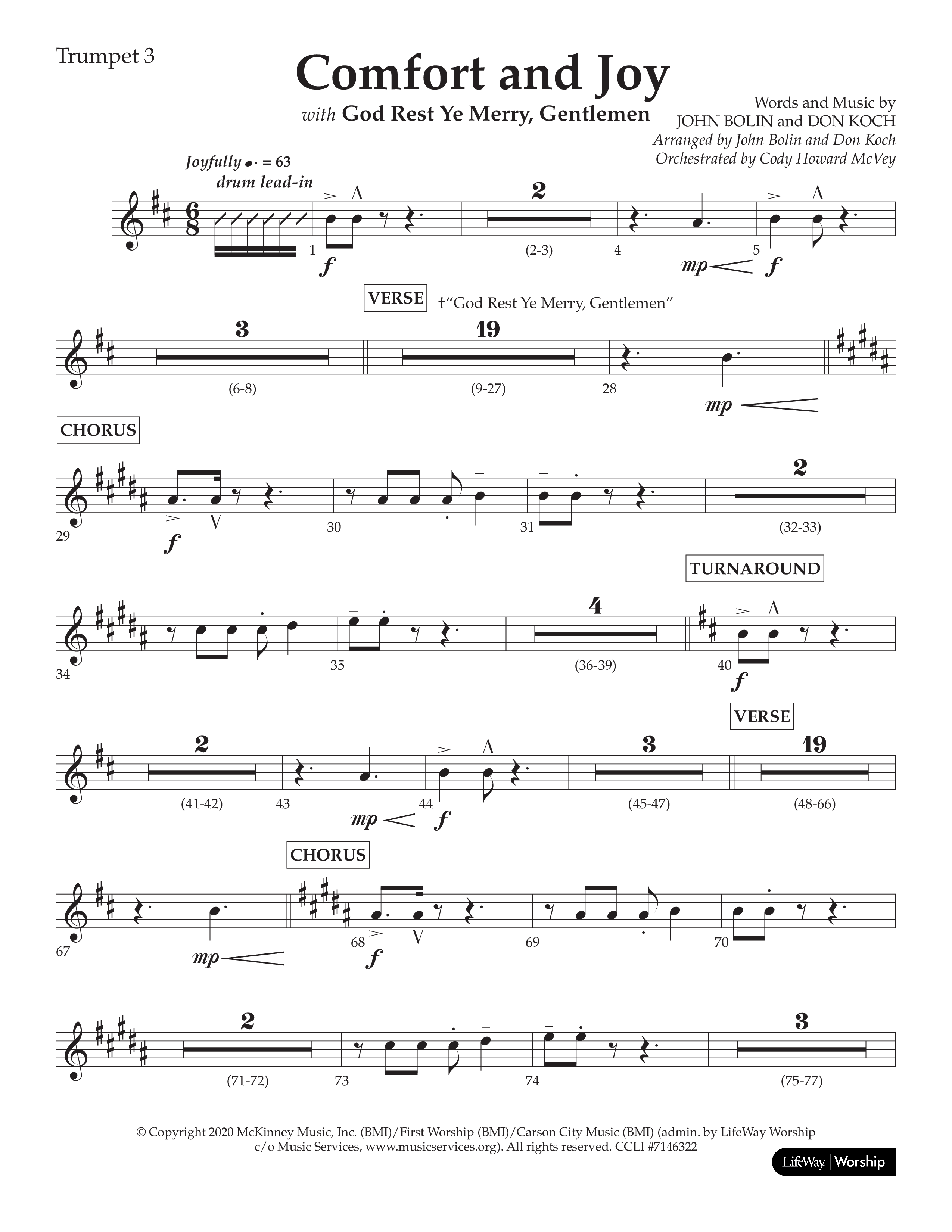 Comfort And Joy (with God Rest Ye Merry Gentlemen) (Choral Anthem SATB) Trumpet 3 (Lifeway Choral / Arr. John Bolin / Arr. Don Koch)