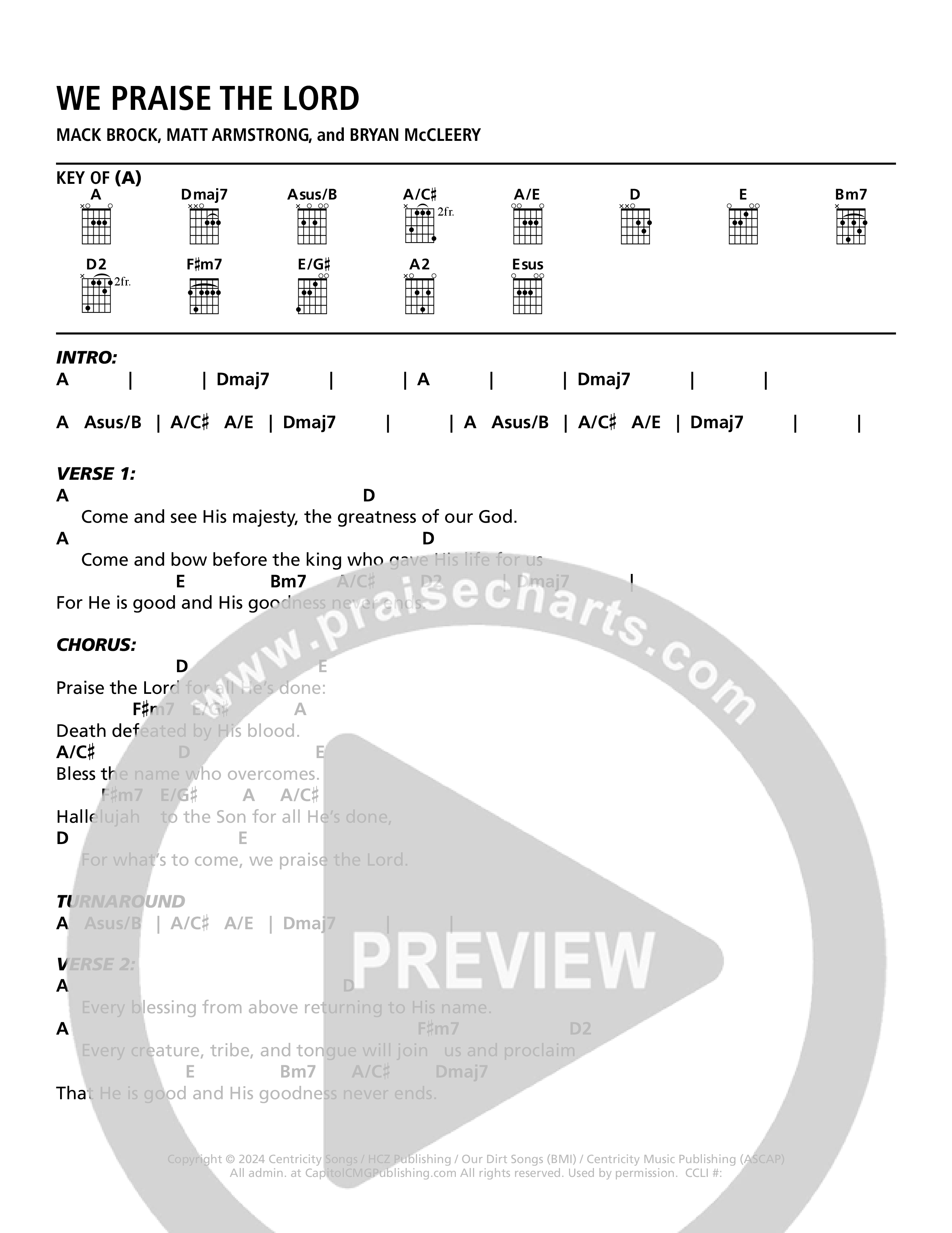 We Praise The Lord Chord Chart (Mack Brock)